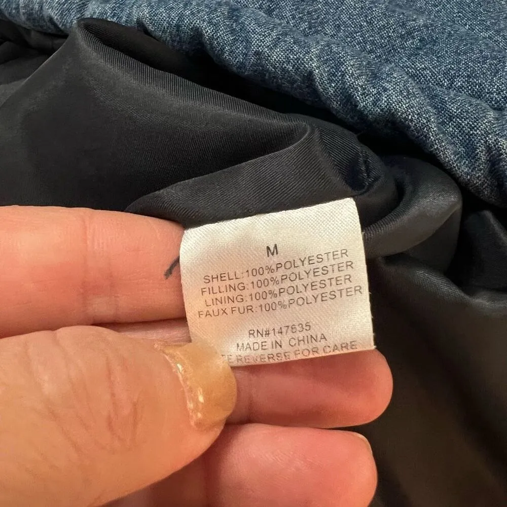 Romeo & Juliet Couture Blue Denim Quilted Zip-Up Lined Puffer Jacket Size Medium - Image 9