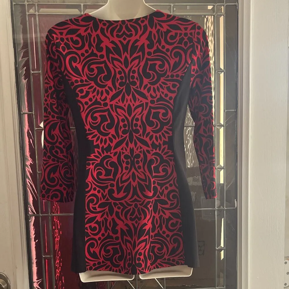 Style & Co Shirt Womens Sz PP Tunic Red Black Studded Body Contour Blouse - Image 3