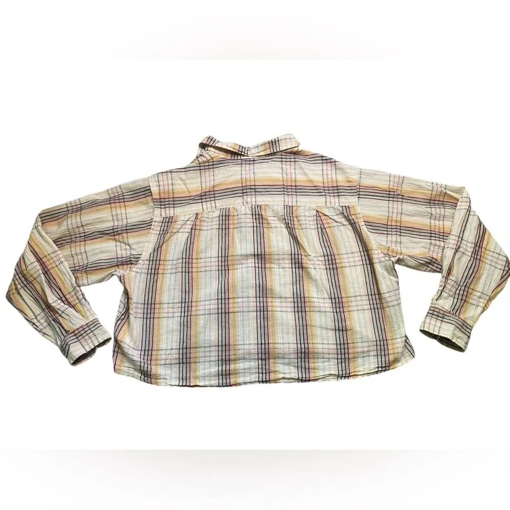 Urban Outfitters Cropped Plaid Long Sleeve Button Down Top - Image 2