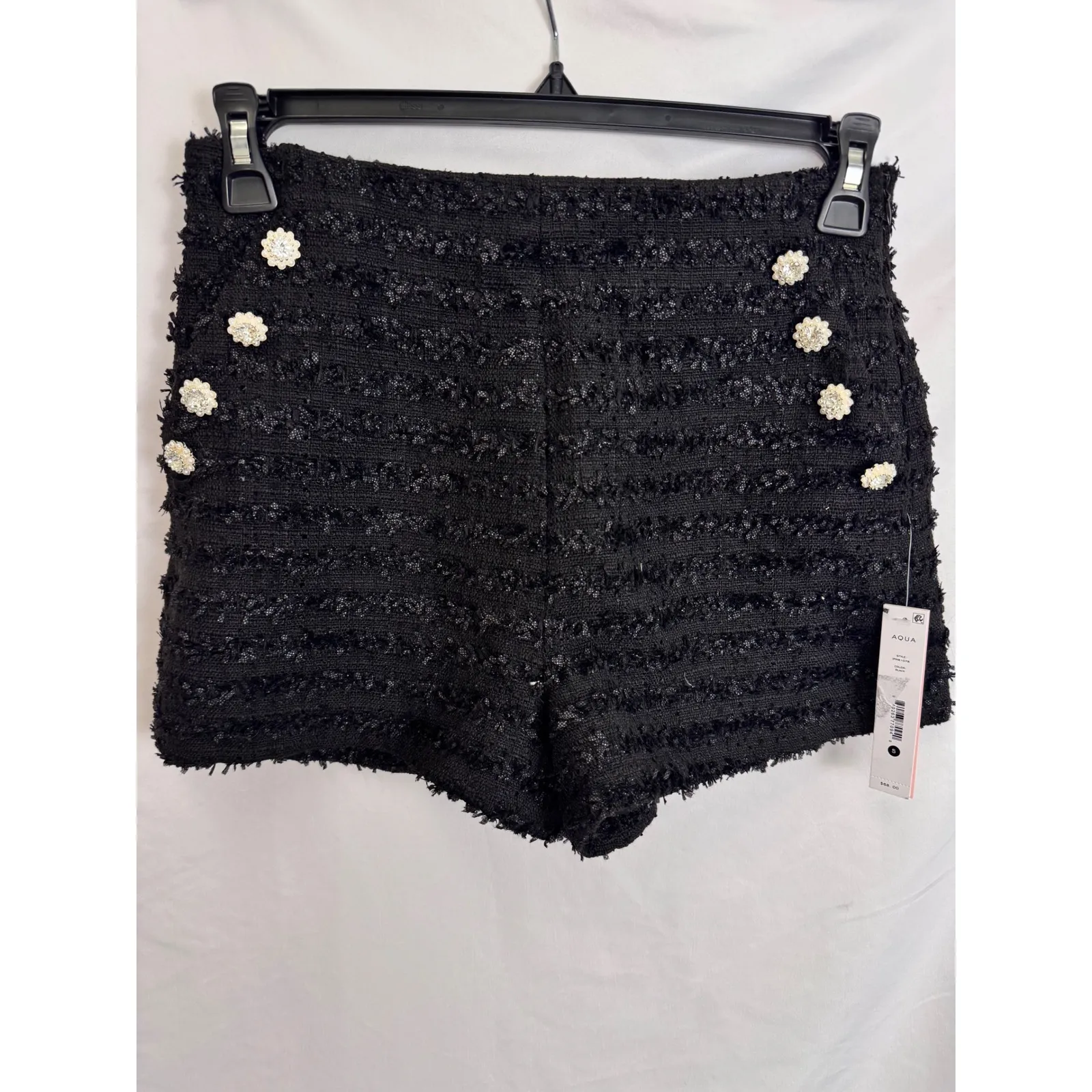 AQUA Black Tweed Shorts with Jewel Buttons - Dressy Party - Size S‎ - Image 4