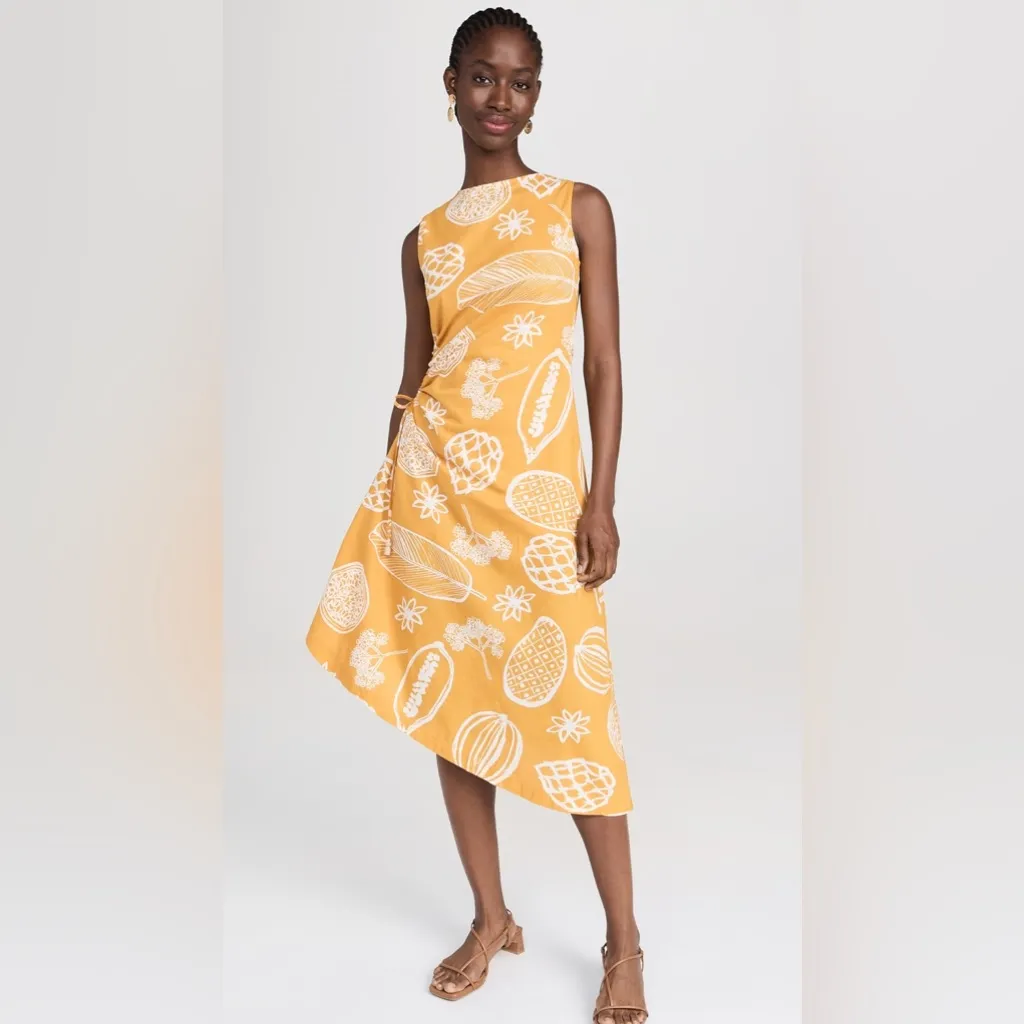 En Saison Paz Midi Dress in Tropical Fruit Print Asymmetrical Yellow S Orange Size 8 - Image 2