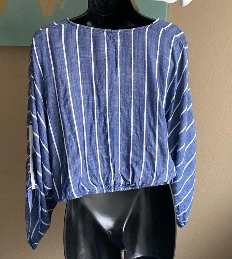 Bohemian cropped loose sleeve flowy smocked waist blouse medium - Image 6