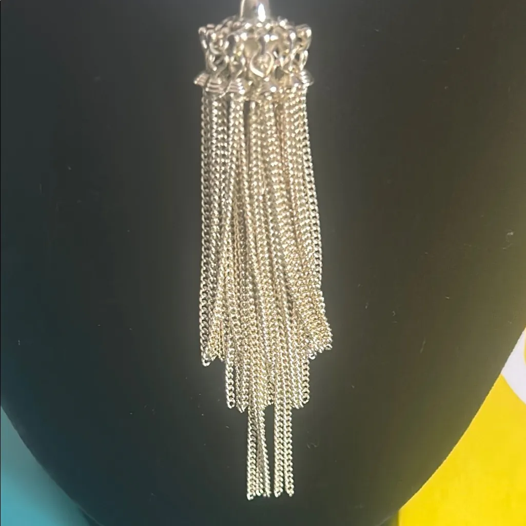 Kendra Scott Rayne Mother of Pearl Pendant Tassel Fringe Silver Tone Necklace - Image 7