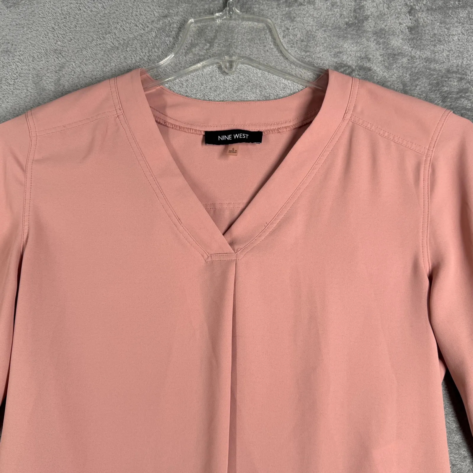 Nine West Blouse V-Neck Long Sleeve Business Casual Top Office Blush Pink Size S - Image 3