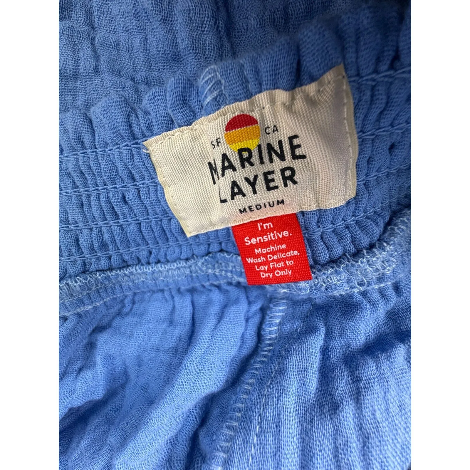 Marine Layer Cali Double Cloth Cotton Blue Pull On Drawstring Shorts Medium - Image 6