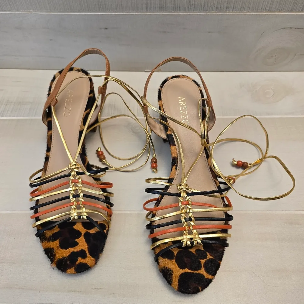 {41} Arezzo Multineutra Animal Fun Block Heel Lace Up Sandal Black Size 9.5 - Image 2