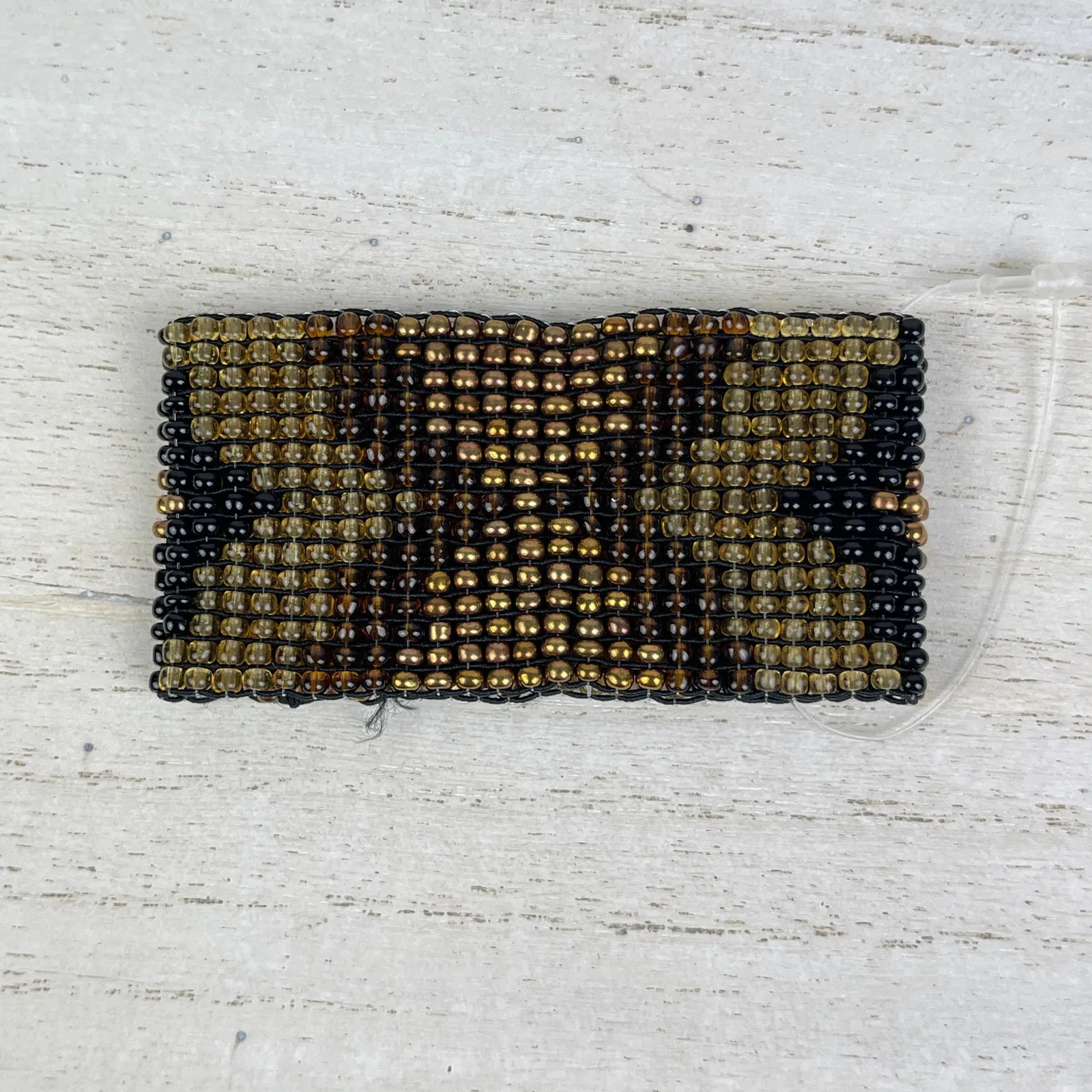 Southwestern Beaded Stretchy Cuff Bracelet Black Copper Gold Brown Seed Beads - Image 6