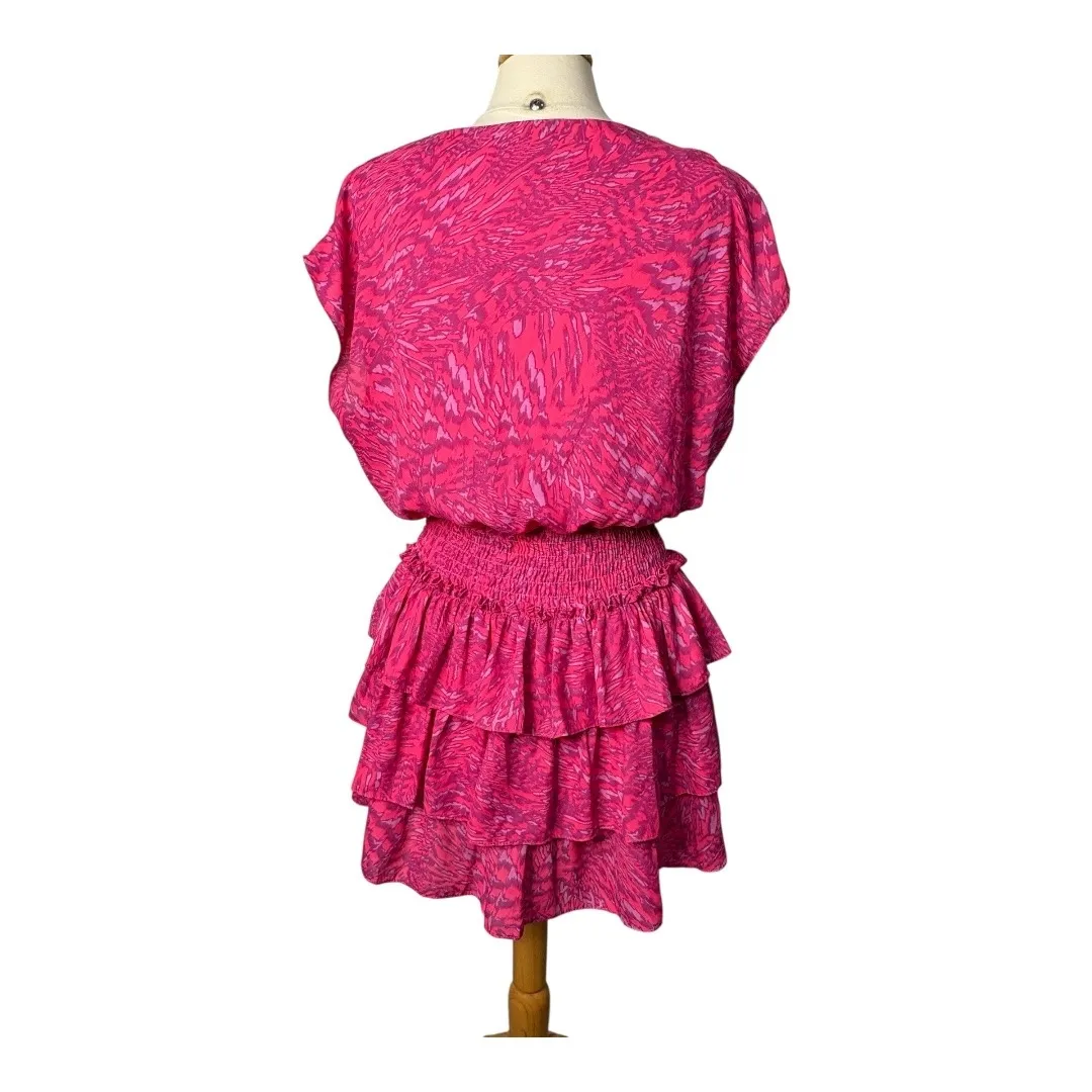 Adrienne Pink Mini Dress Smocked Waist Tiered Ruffle Skirt Women‎ Size Large - Image 5
