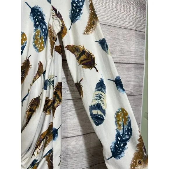 Viamor Womans Long Sleeve Pullover Top Small White Feathers Made‎ in USA Soft - Image 3