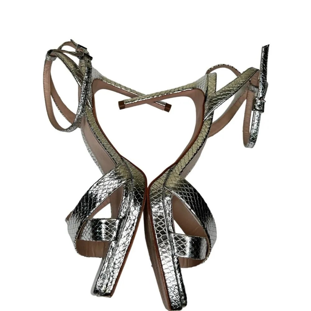Schutz Ava Rose Heeled Sandals Metallic Snake Silver Women’s Size 7.5 B - Image 5