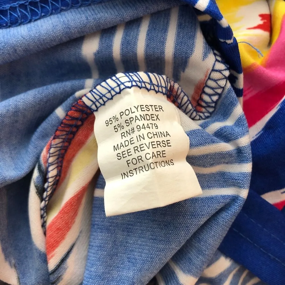 Magic Womens Blue Pink Ikat Print Tunic Shirt Shift Dress 3/4 Sleeve Size 3X - Image 4