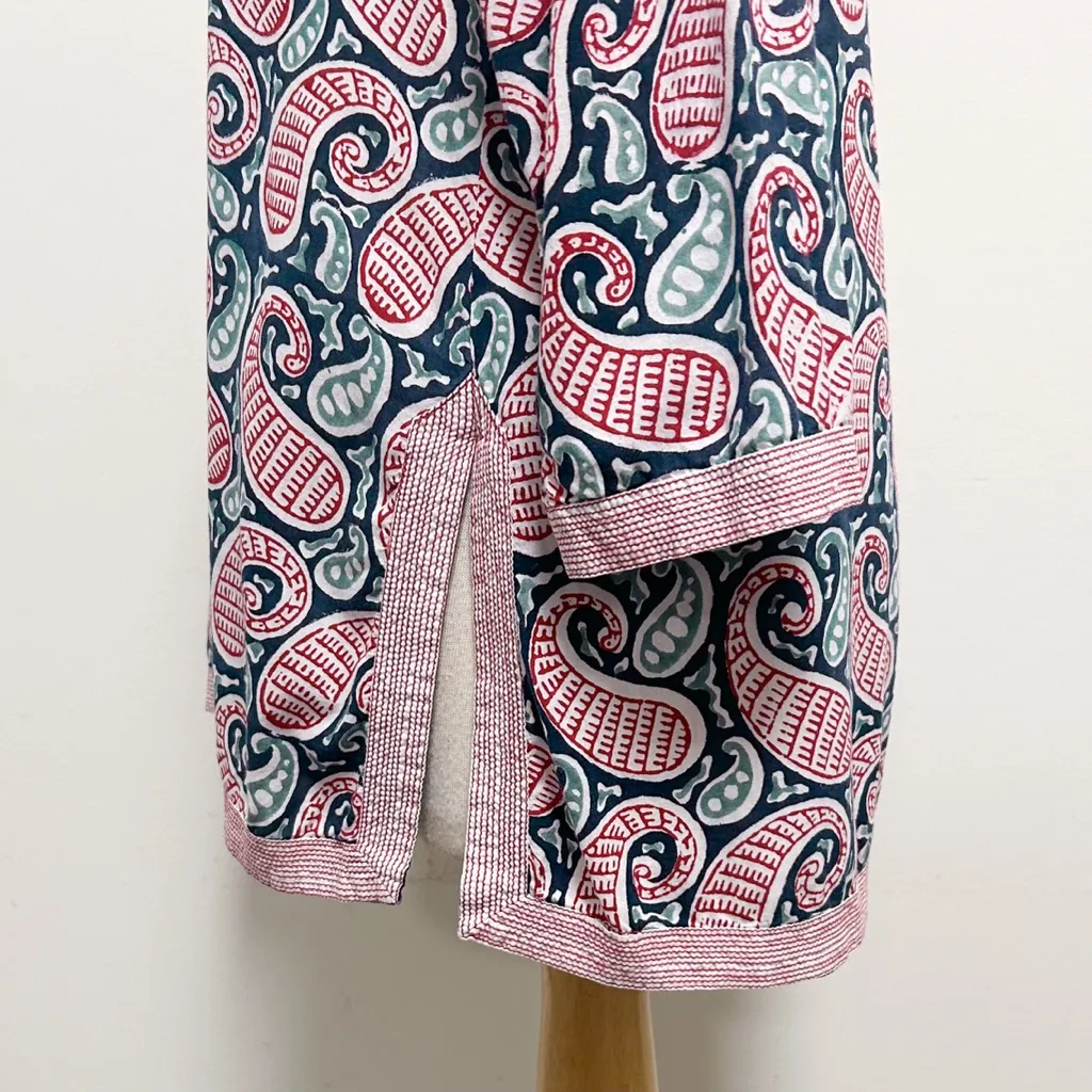 Gretchen Scott Paisley Stripe Red White Blue V Neck 3/4 Sleeve Cotton Tunic L Size L - Image 4