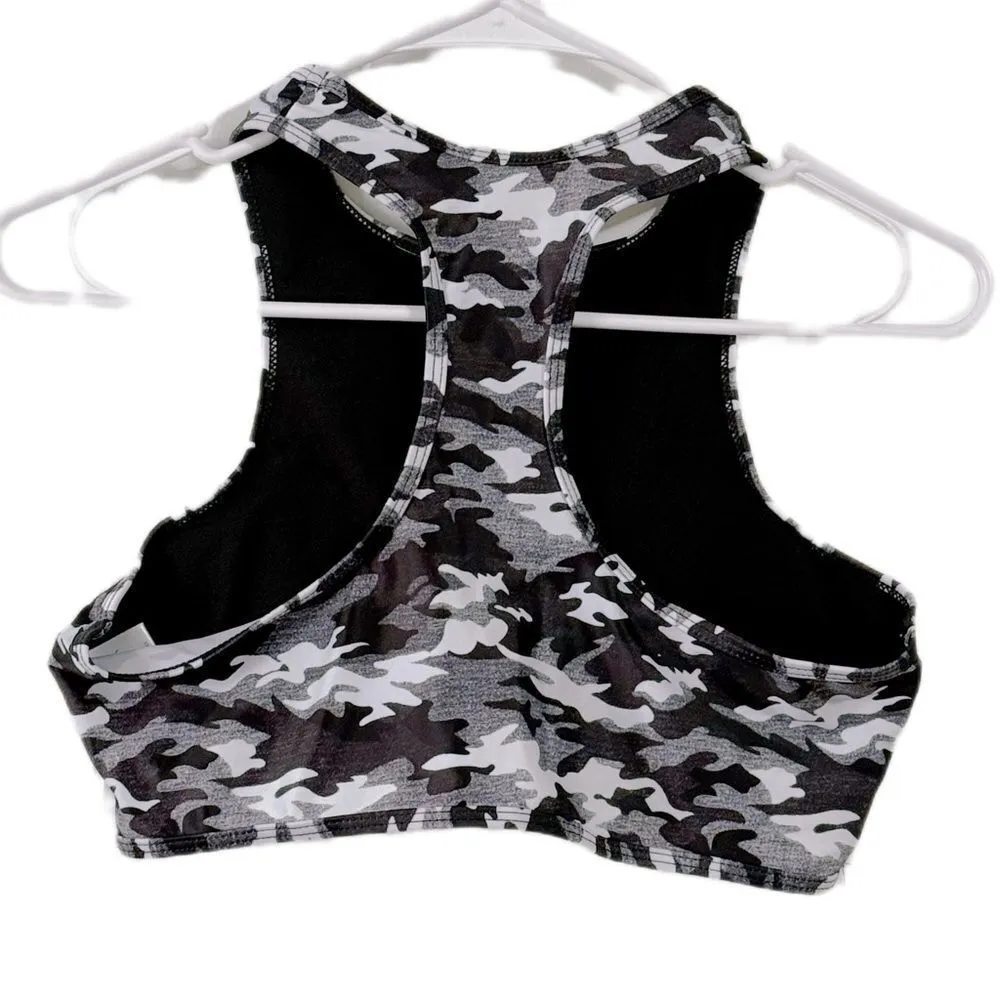 Gray and Black Crop Swim Top with Cut - Image 2
