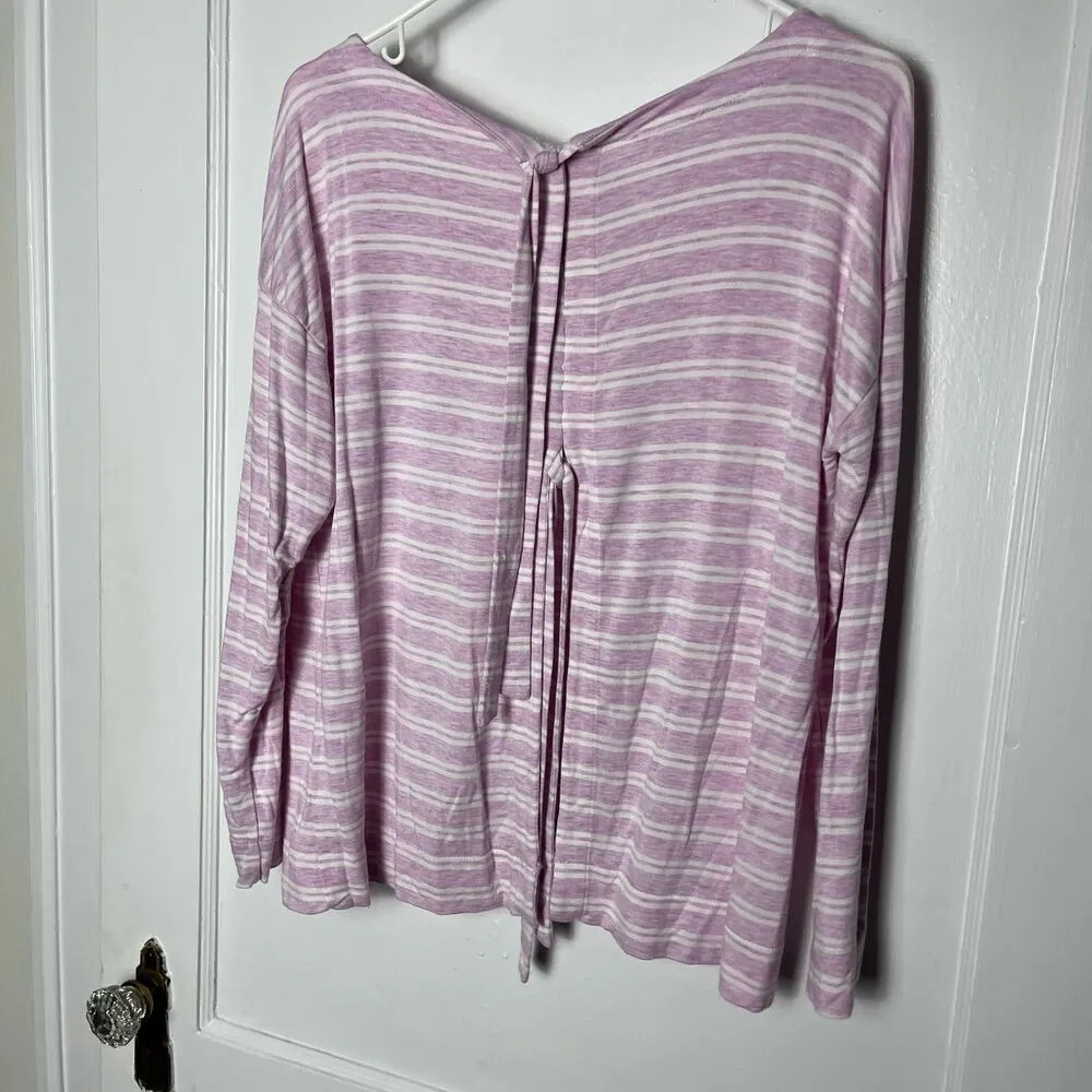Loft Outlet Lounge Pink Soft Knit Split Back Striped Cozy Sweater Sweatshirt MED - Image 6