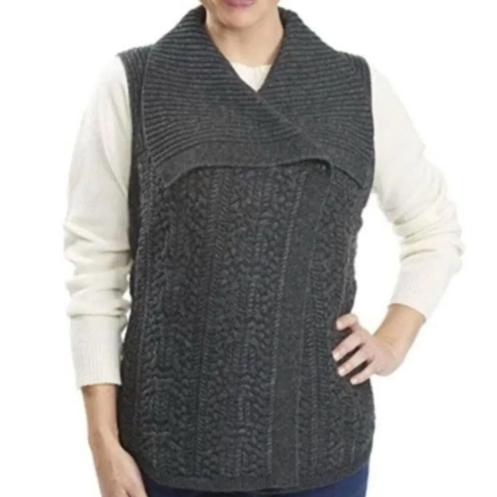 Woolrich Womens Wool Raven Navy Chunky Cable Knit Sweater Vest sz M Cozy Cabin - Image 8