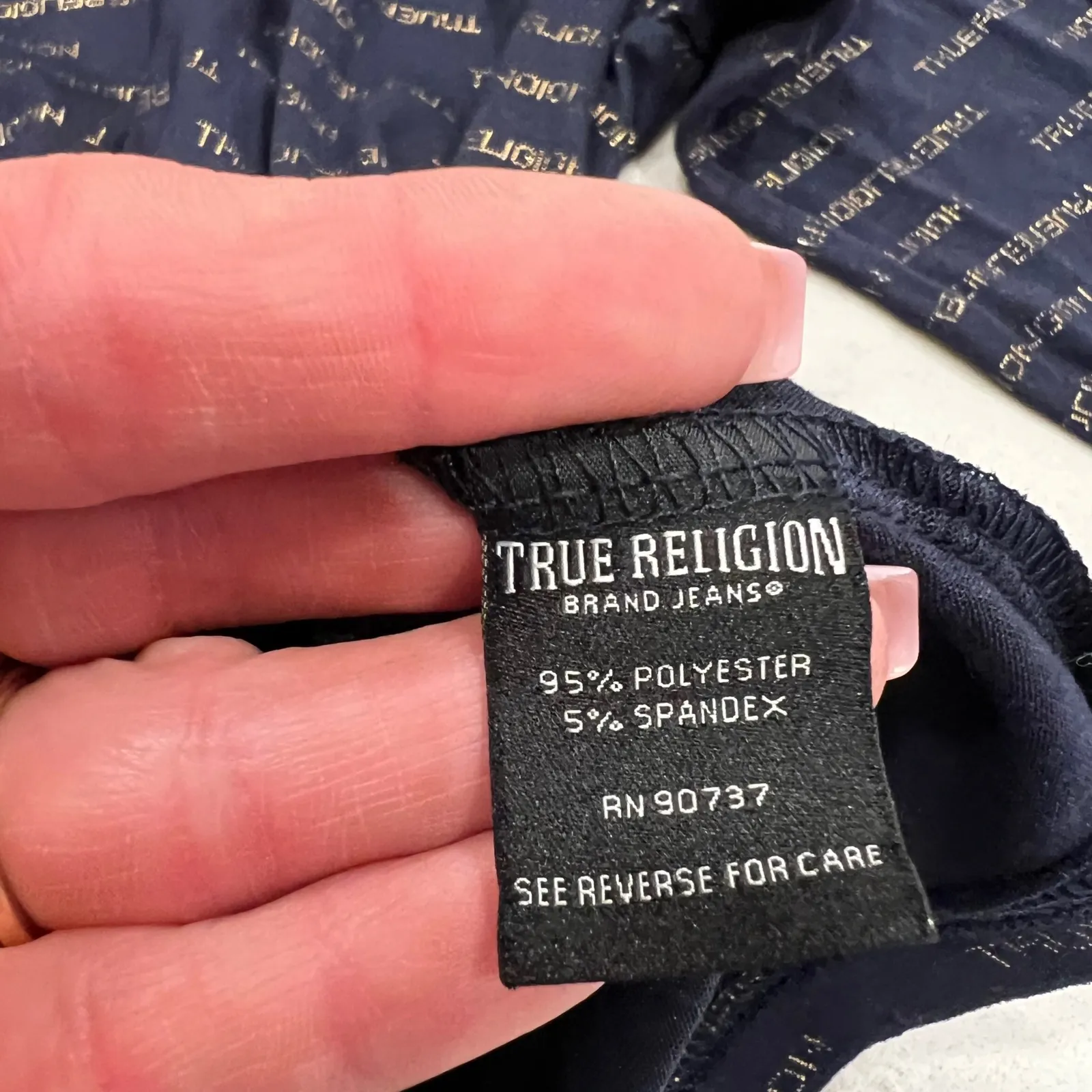 True Religion Top Womens Size S Navy Gold All Over‎ Print Long Sleeve - Image 5