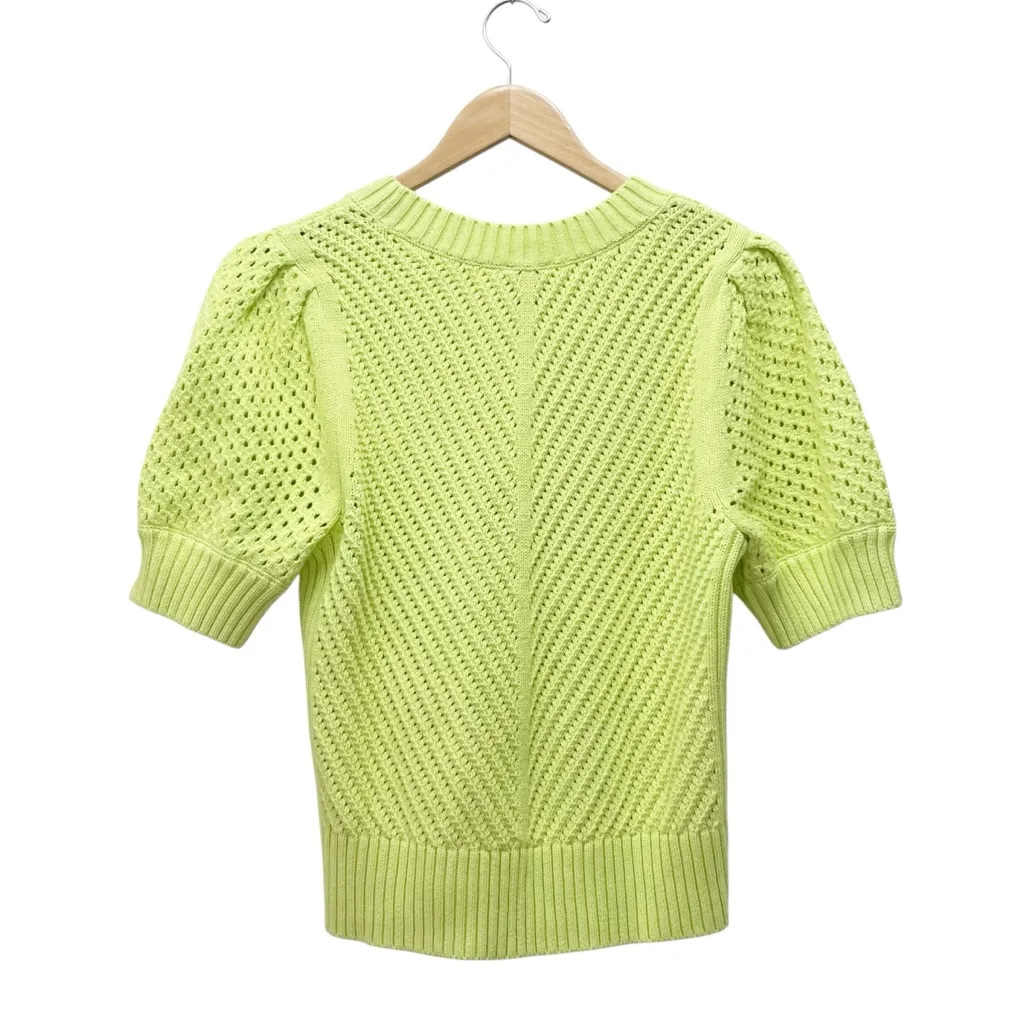 NWT Cabi Beaming Sweater Sz Small Lemon Lime Green Puff Sleeve Crochet Knit Top - Image 3