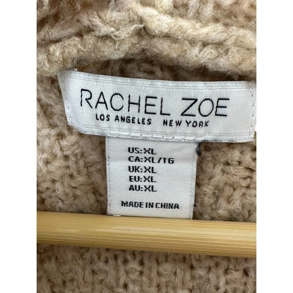 RACHEL ZOE Tan Medium-Weight Knit V-Neck Hooded Long Sleeve Sweater XL - Image 6
