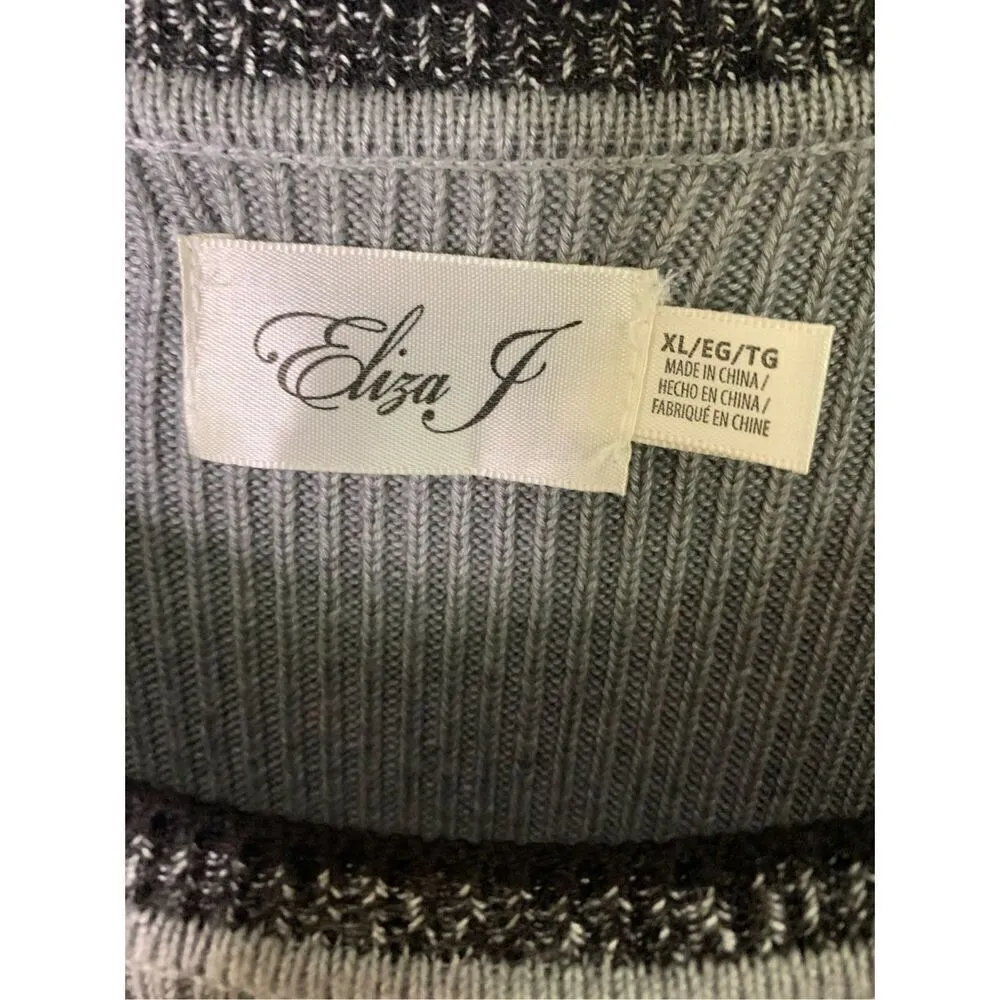 Eliza J Dress Striped Bell Sleeve Office Knit Gray Ribbed Crewneck XL NEW NWT - Image 3