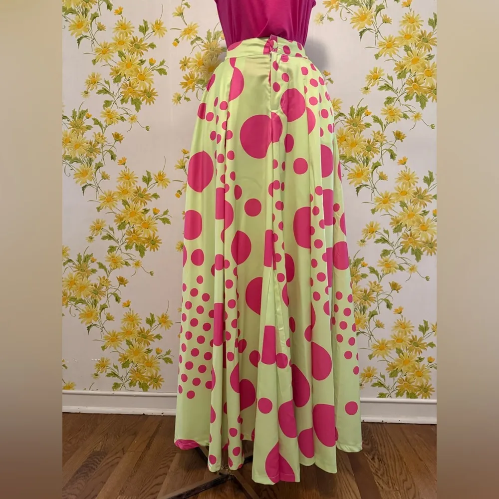Polka Dot super Wide Leg palazzo pants in pink & Green size M Size M - Image 4