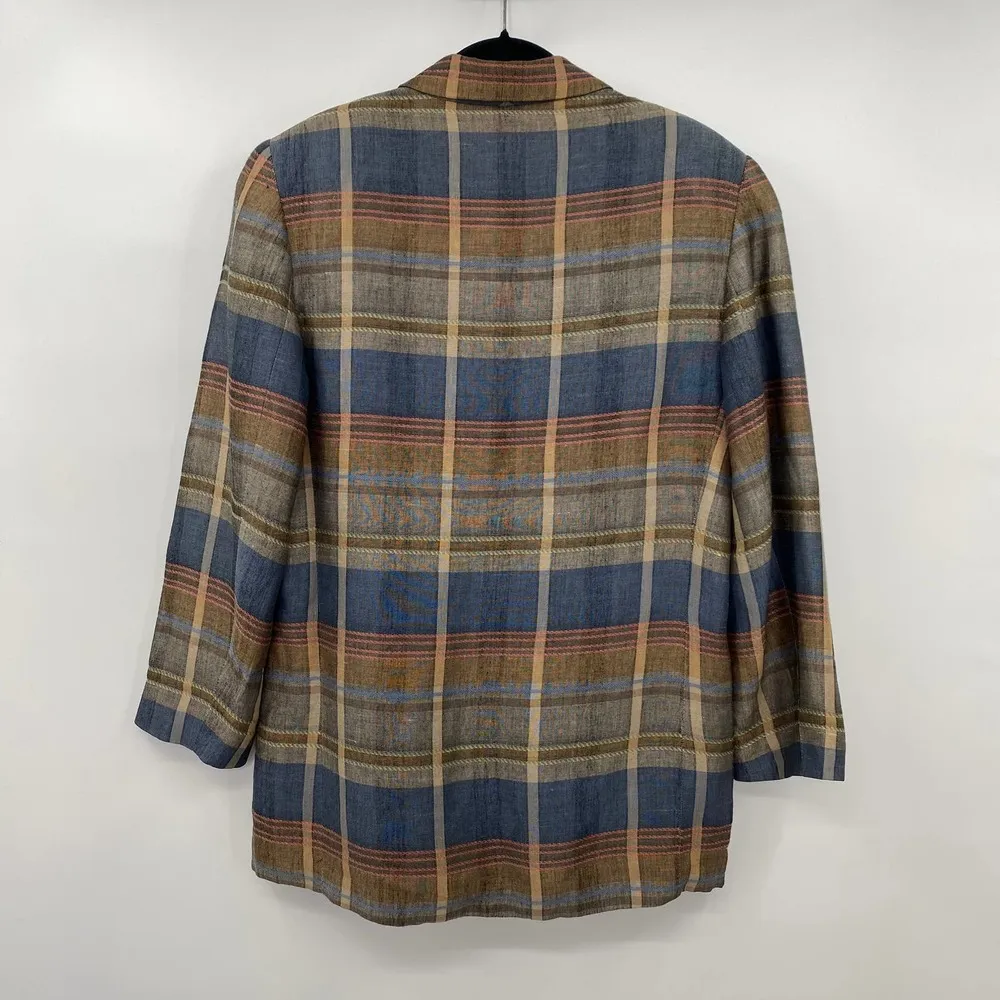 Vintage Express Plaid Madras Blazer Jacket 3 Button Oversized Boxy Size Small - Image 5