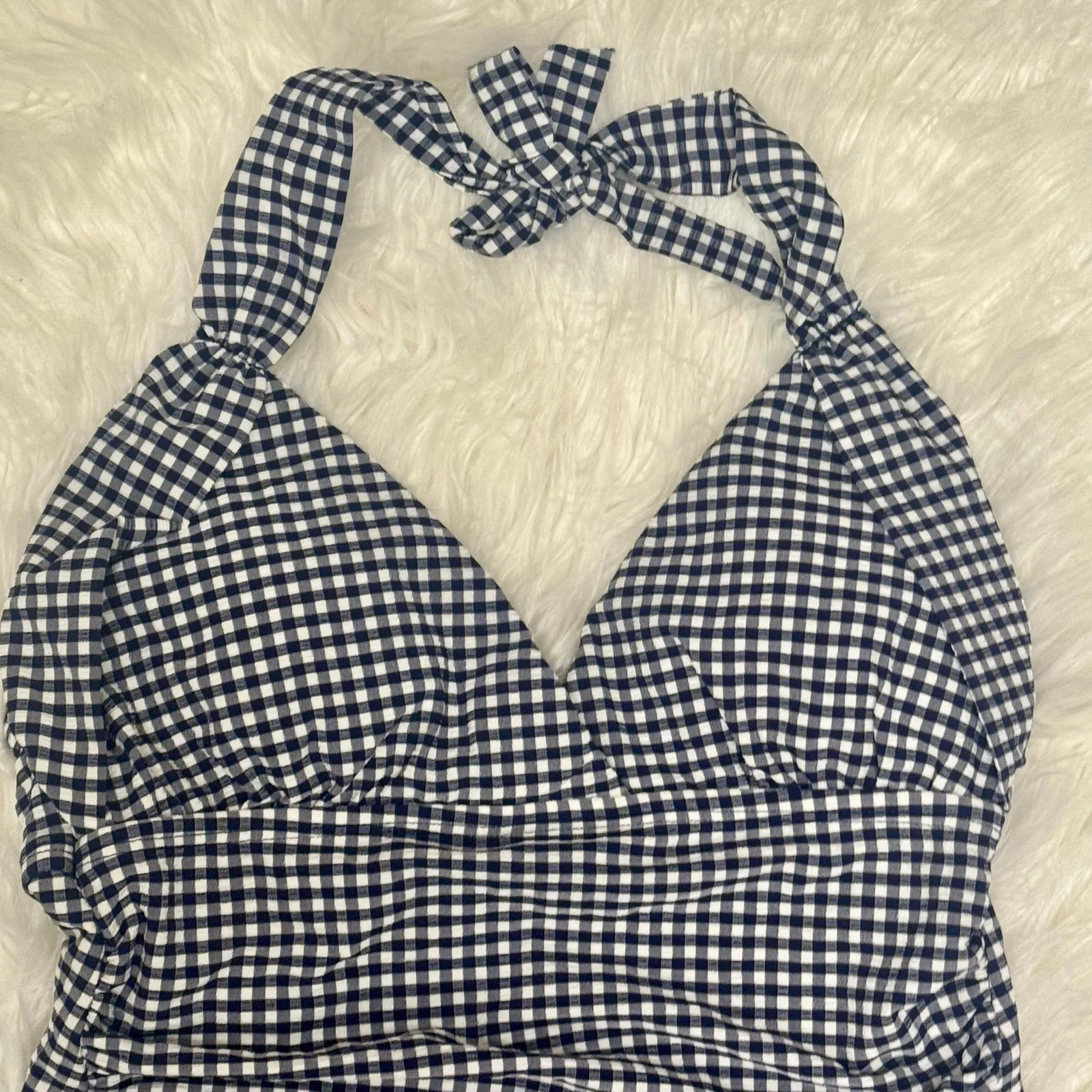Draper James RSVP Preppy Gingham Swimsuit Ruched Halter Medium NEW WITHOUT TAGS - Image 3