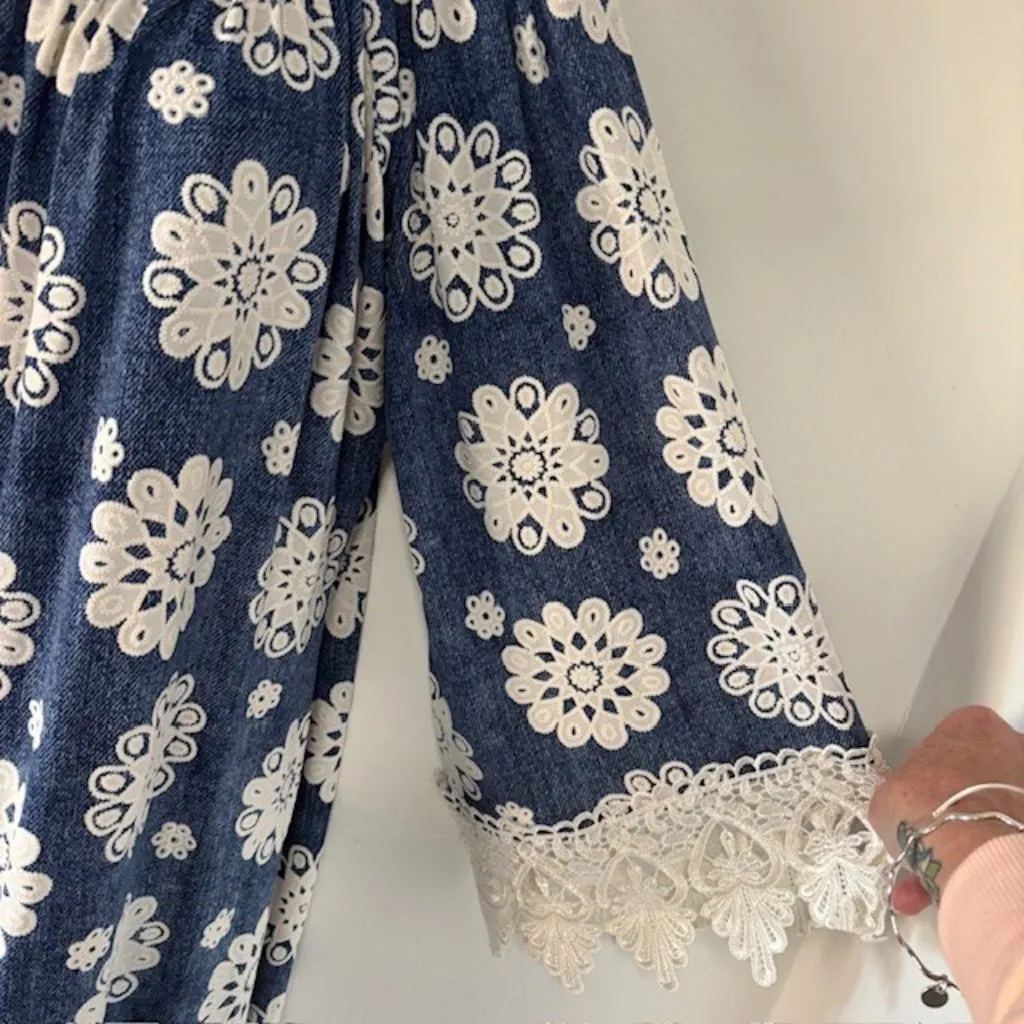 Honeyme Curvy Blue White Dress 2XL Crochet Lace Trim Boho Chic Romantic Feminine - Image 6