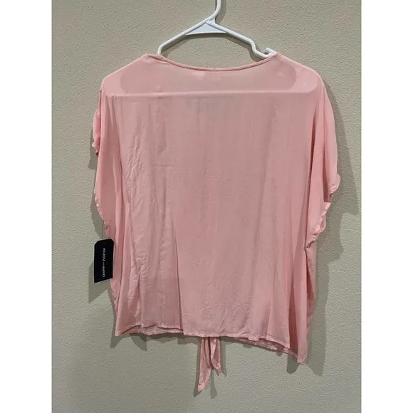 Melrose and Market Pink Tie Front Top Short Sleeve Blouse Womens Size M - Image 7
