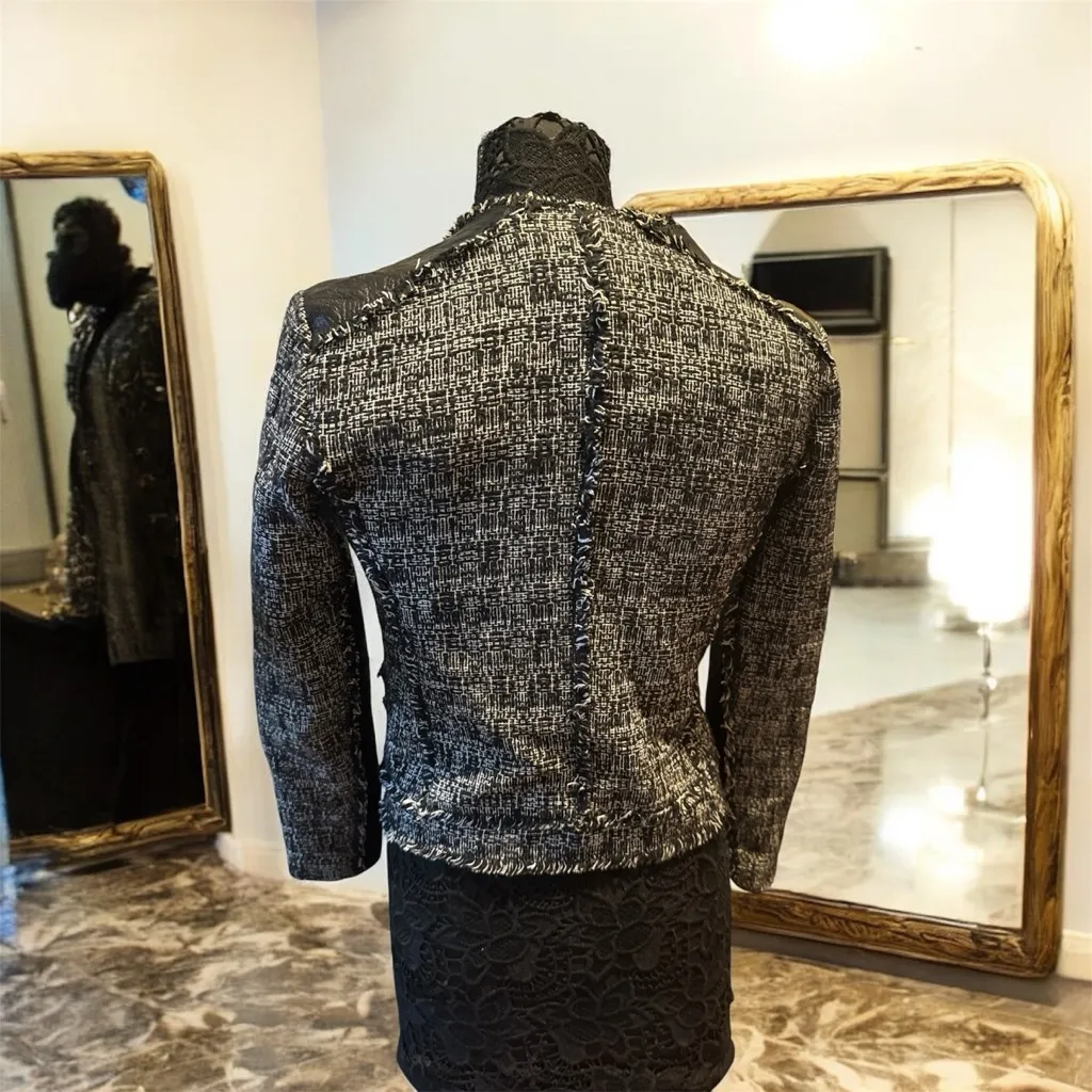 Rebecca Taylor Black and Gray Tweed Blazer size 4 - Image 3