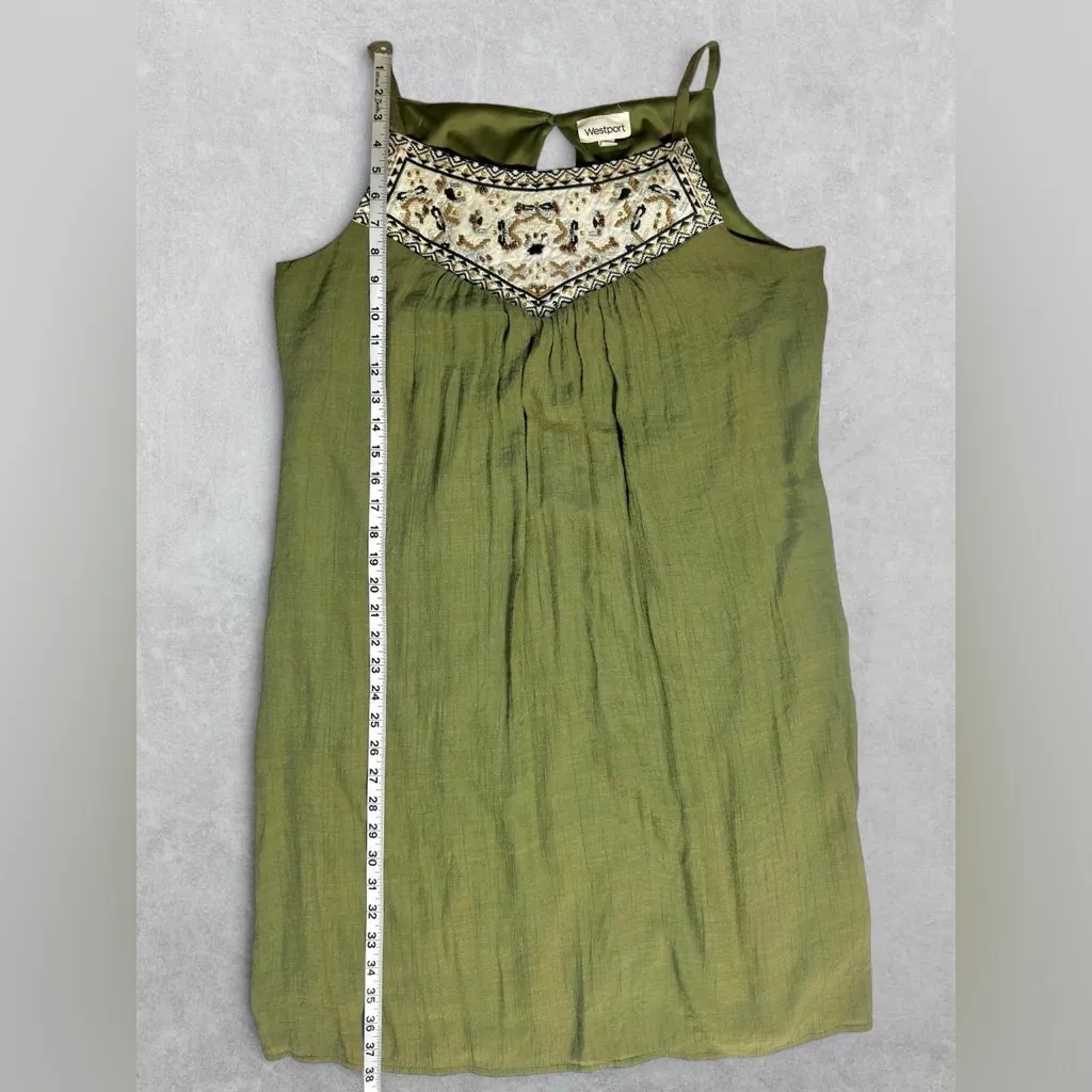 Westport Olive Green Beaded Embroidered Sleeveless Dress – Size L - Image 5