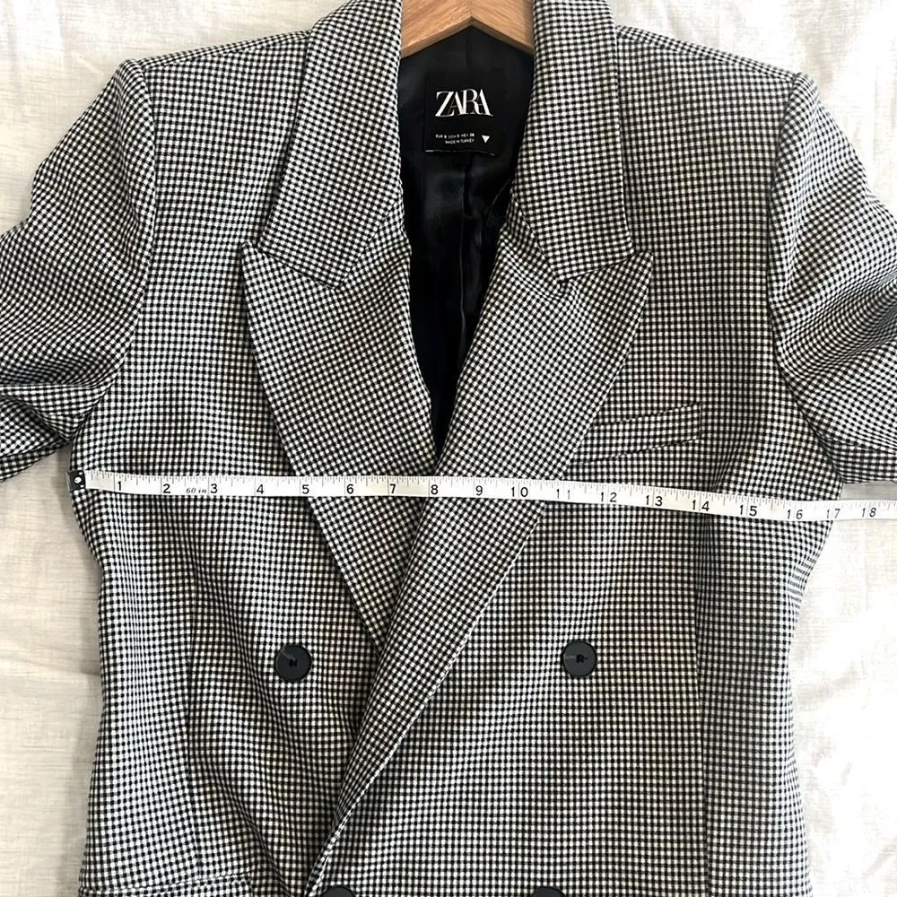 Zara Long Checkered Blazer Double Breasted Womens Size Small - Image 7