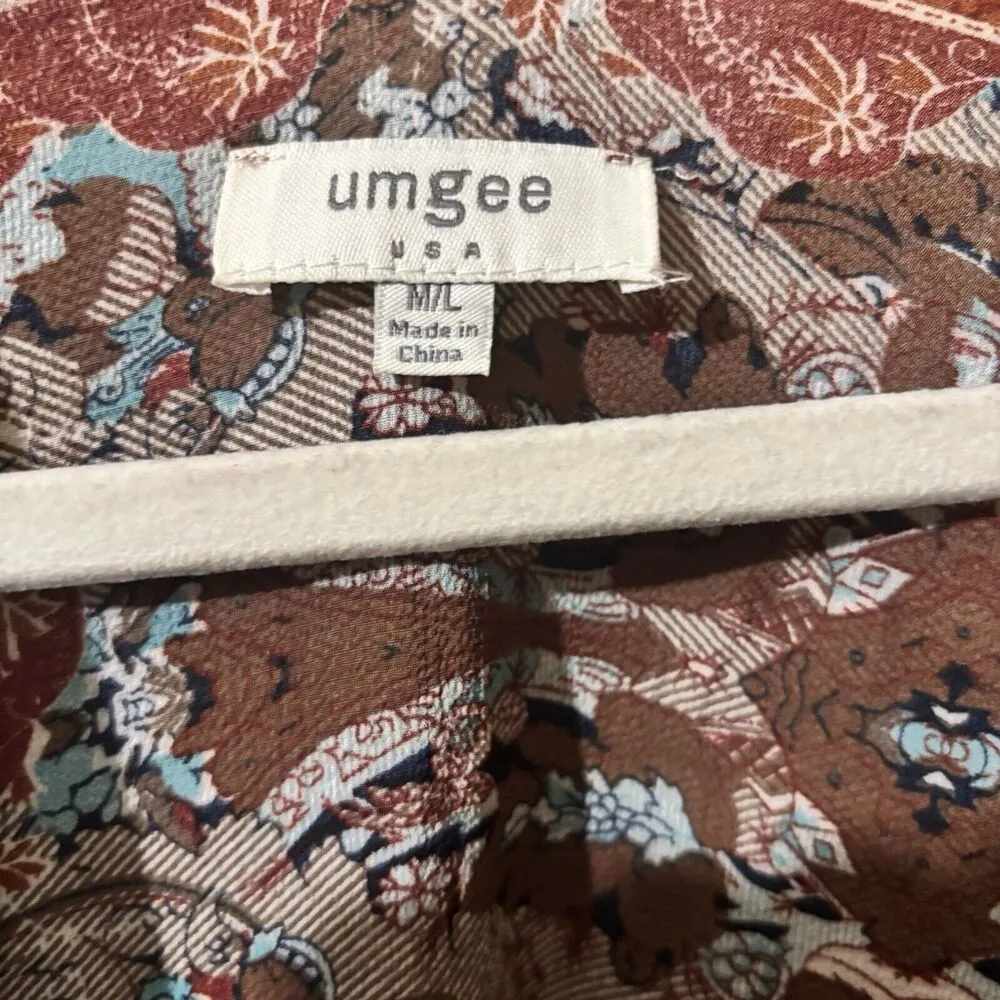 UMGEE Duster Cardigan Womens Medium Large Multicolor Boho Fringe Open Kimono - Image 7