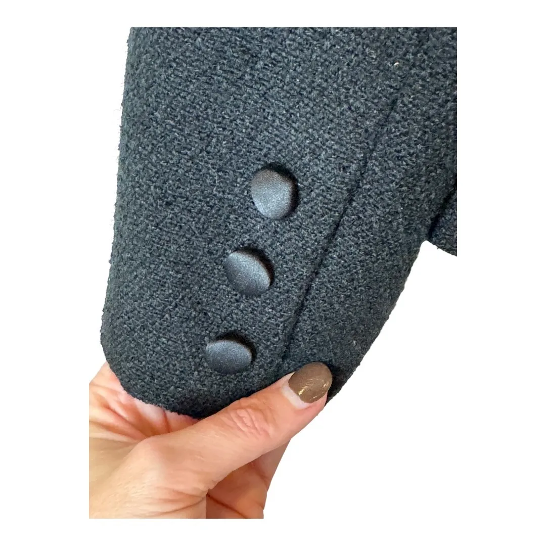 Neiman Marcus Coat Women Medium Black Wool Tweed Satin Trim Blazer Vintage Retro - Image 5