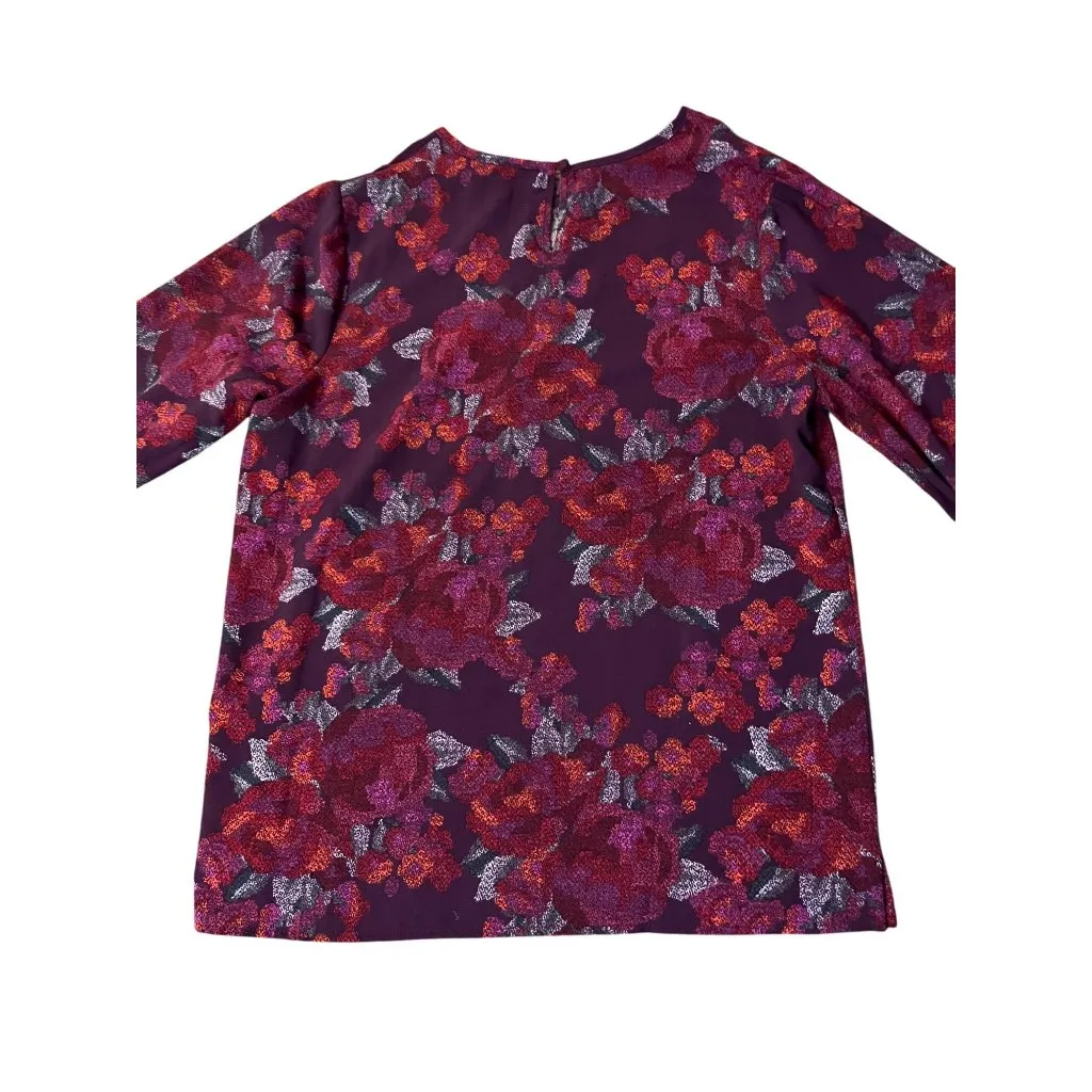 Christopher & Banks Women’s Blouse S Burgundy Floral Long Sleeve NEW - Image 5