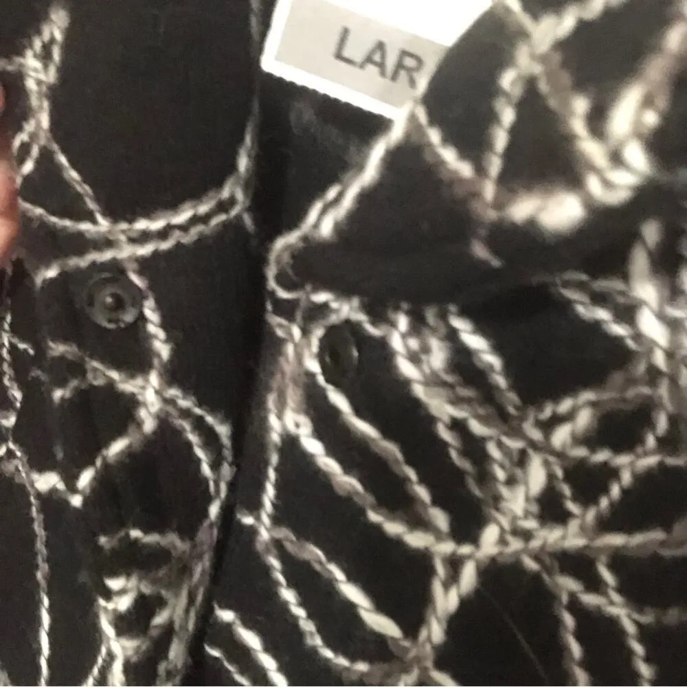 NWT Tumbleweed Western Wool Shaggy Soutache Textured Black White Vest Jacket Size L - Image 6