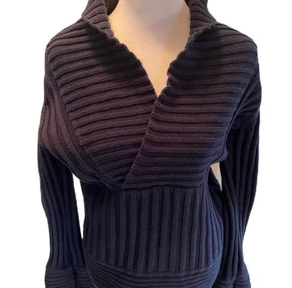Chadwick’s Navy Blue Cross Wrap Front V-Neck Thick Long Sleeve Sweater Medium - Image 1