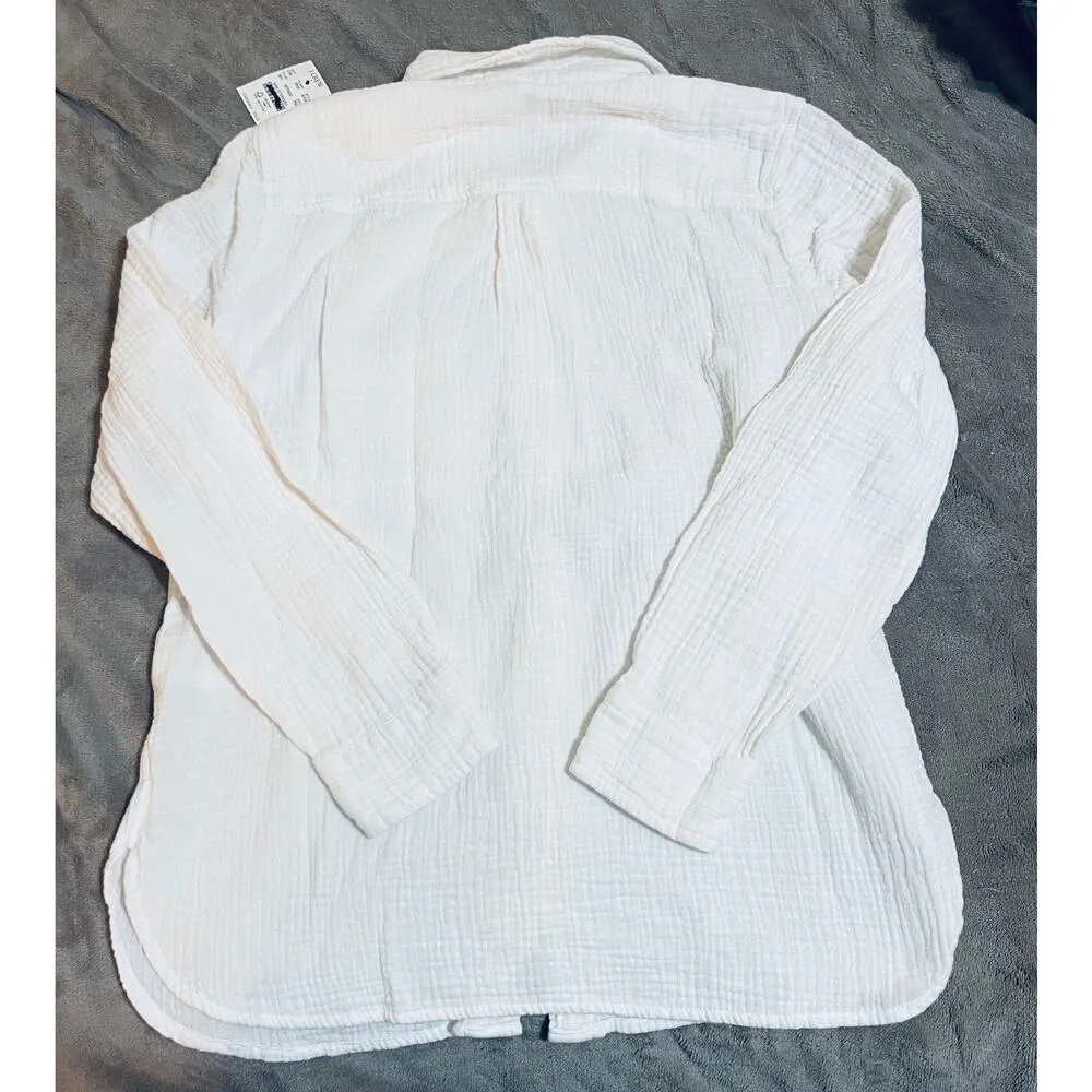 NWT J.Crew Gauze White Long Sleeve Button Up Blouse Size Petite Medium Collared - Image 6
