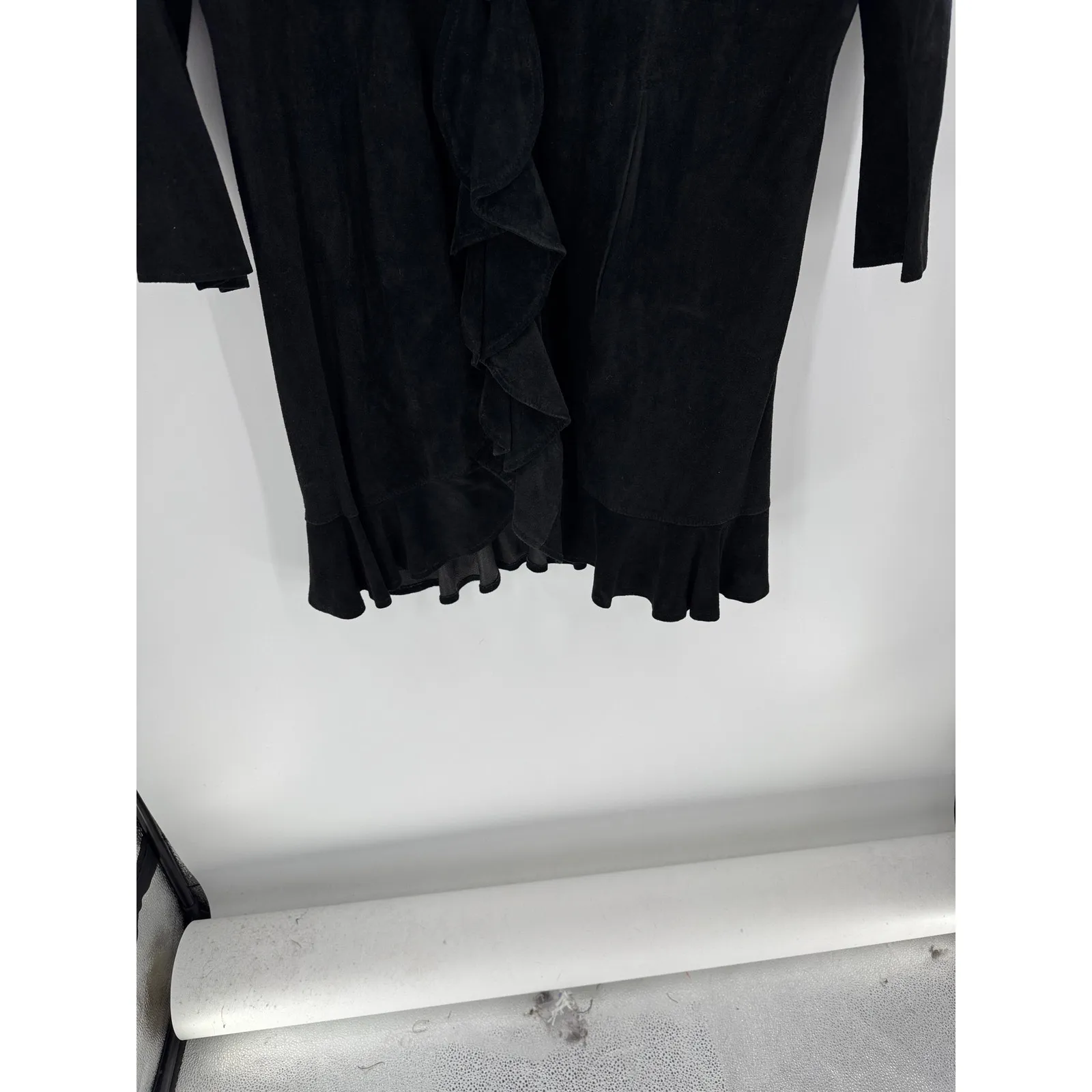 Vintage suede fur collar long coat size L western NFR skijoring cabin whimsigoth Black Size L - Image 8