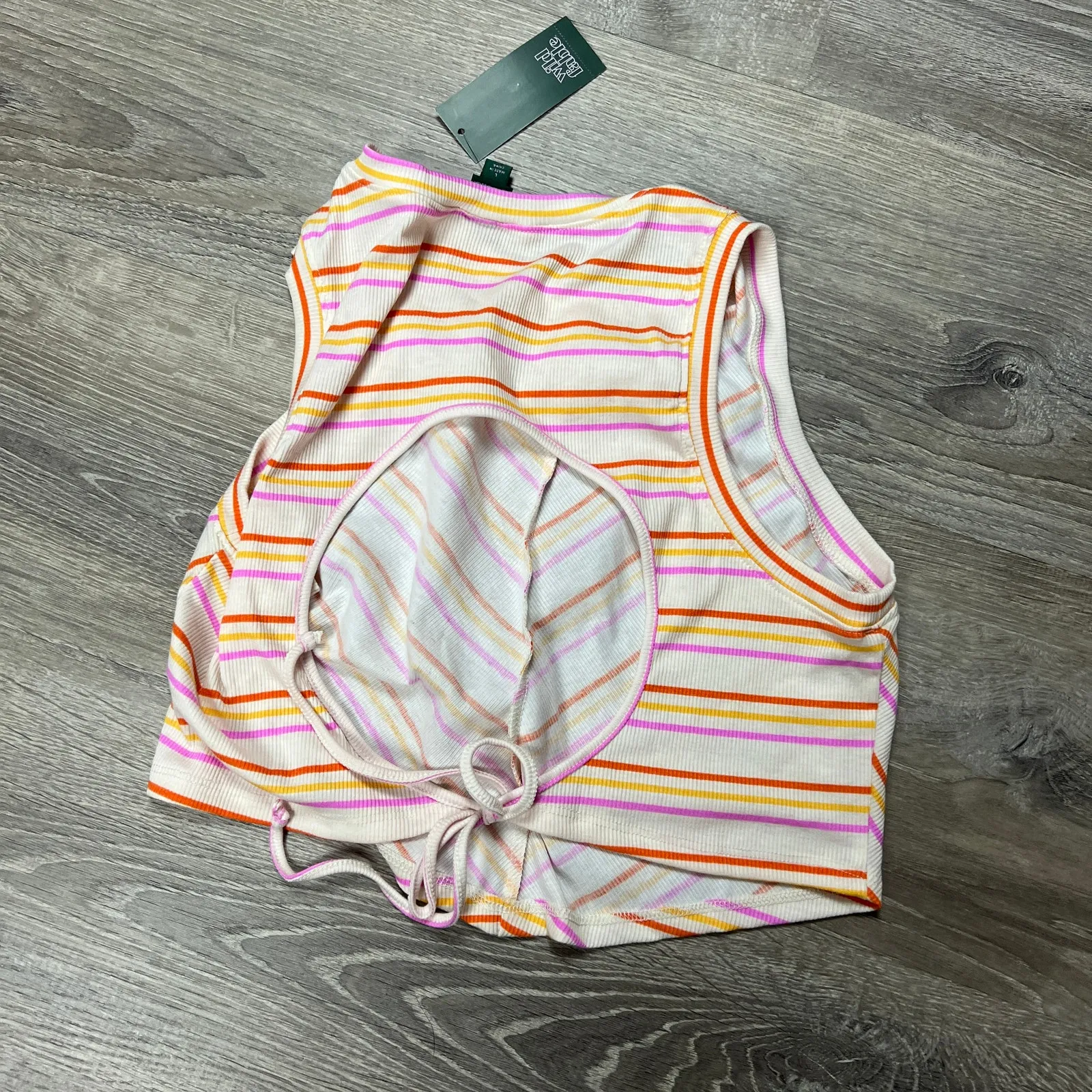 Wild Fable Women's Orange Striped Open Back Tiny Tank Top - Size XXL - NWT - Image 5