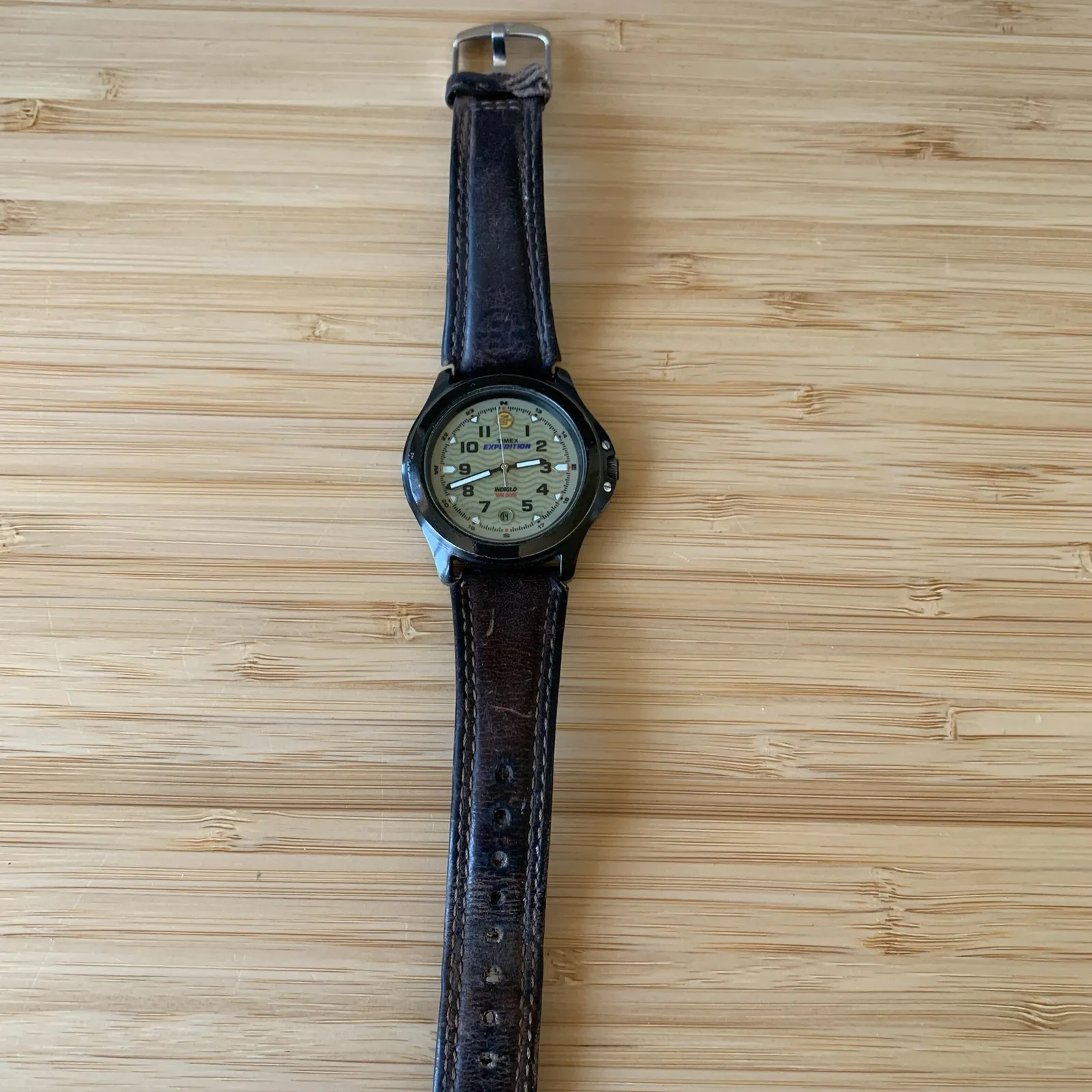 Timex Expedition Men's Indiglo Date Watch WR 50M Luminous Leather Band Black - Image 8