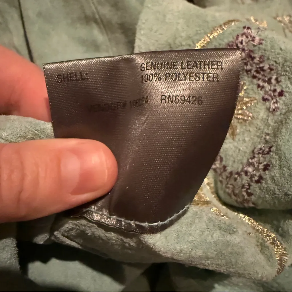 Vintage Wilson's Leather Blue Suede Boho Western Sequin Kimono Sleeve Top Sz XL - Image 8