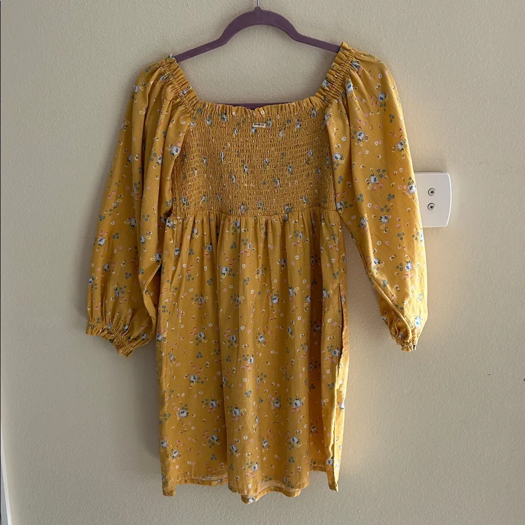 Billabong x Wrangler Bellflower warm yellow smocked cottage mini Dress L - Image 8