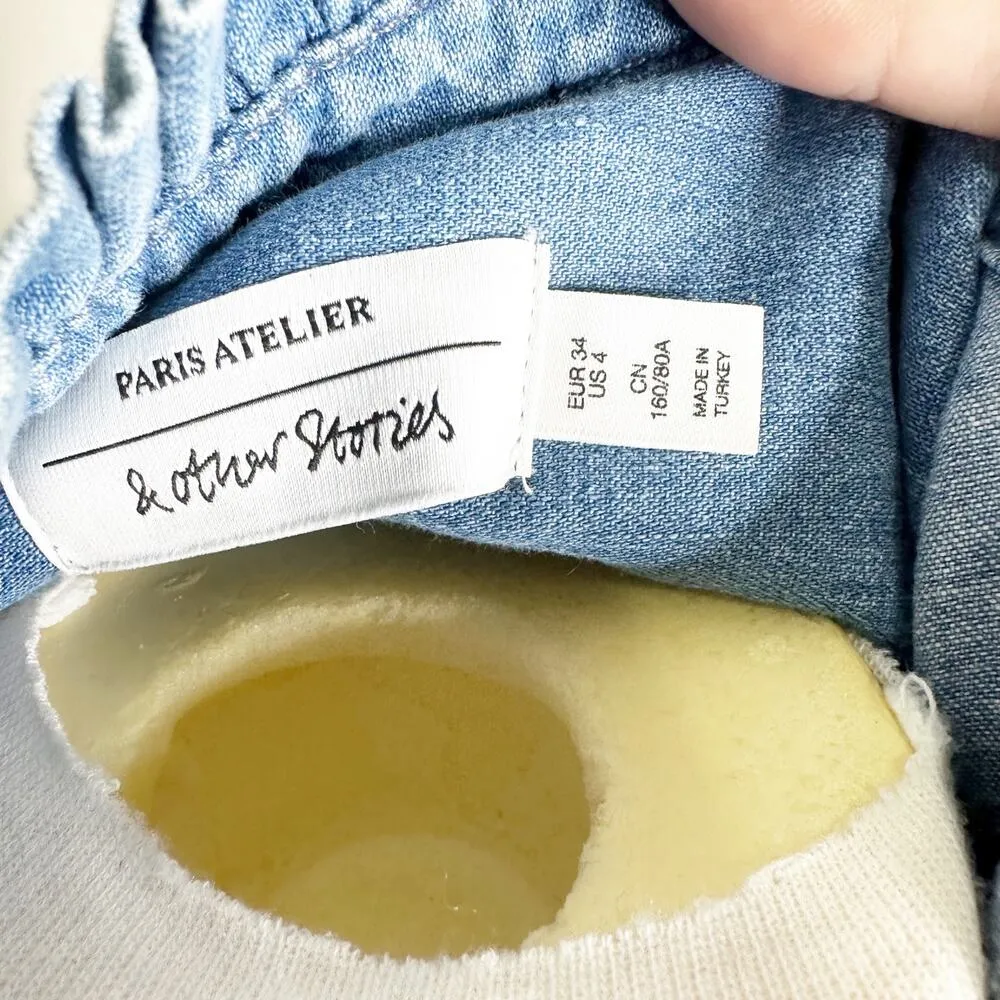 & Other Stories Womens Denim Shirt Button-Up Long Sleeve Ruffled Blue Size 4 - Image 5