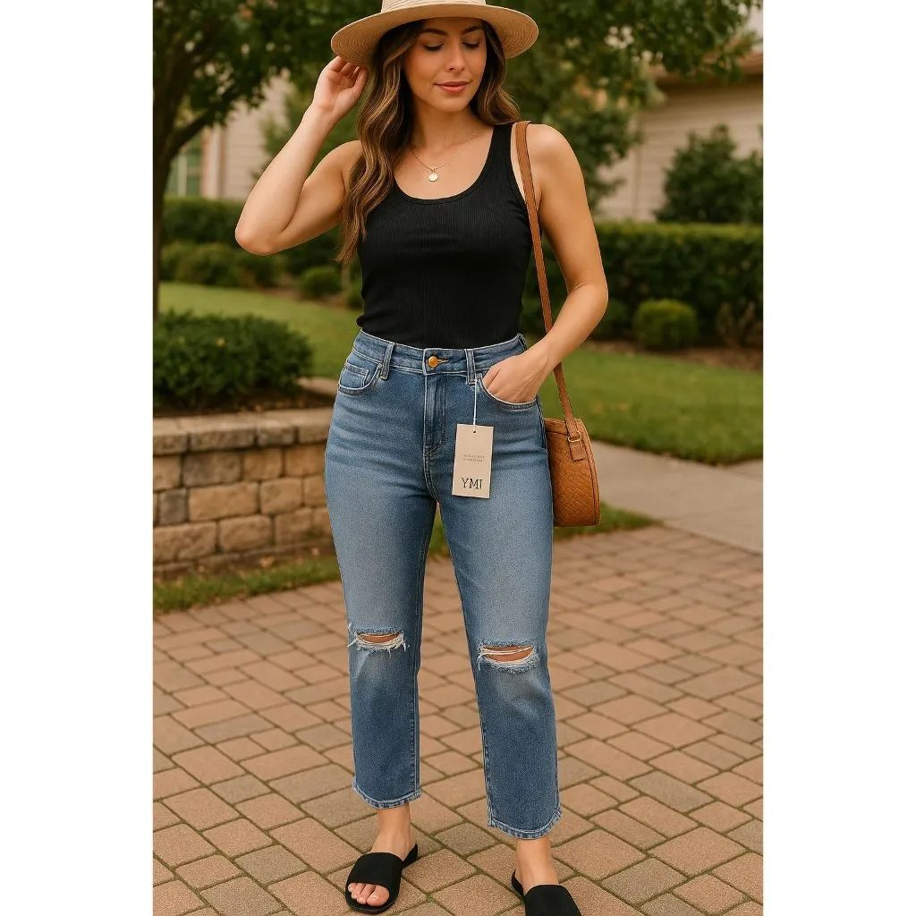 YMI Size 17/30 Womens Distressed Light Wash Straight Leg Jeans NWT - Image 6