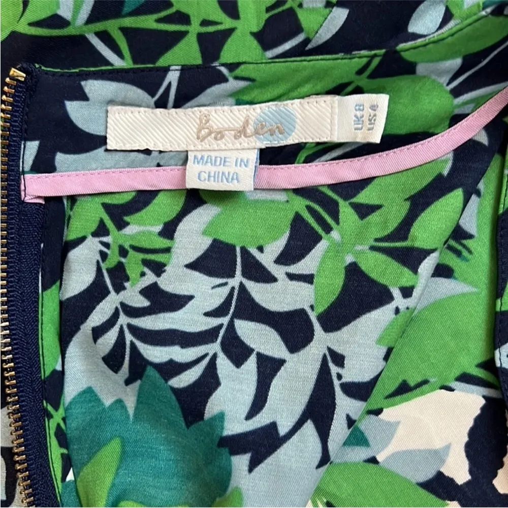 Boden Elisa top short sleeve silk blend back zips up blue green ivory, size 4 - Image 4