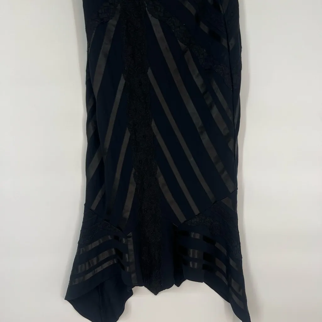 Y2K Lace BlackSkirt Vintage Satin Skirt stripped Disco Black Goth Fairy Mermaid - Image 4