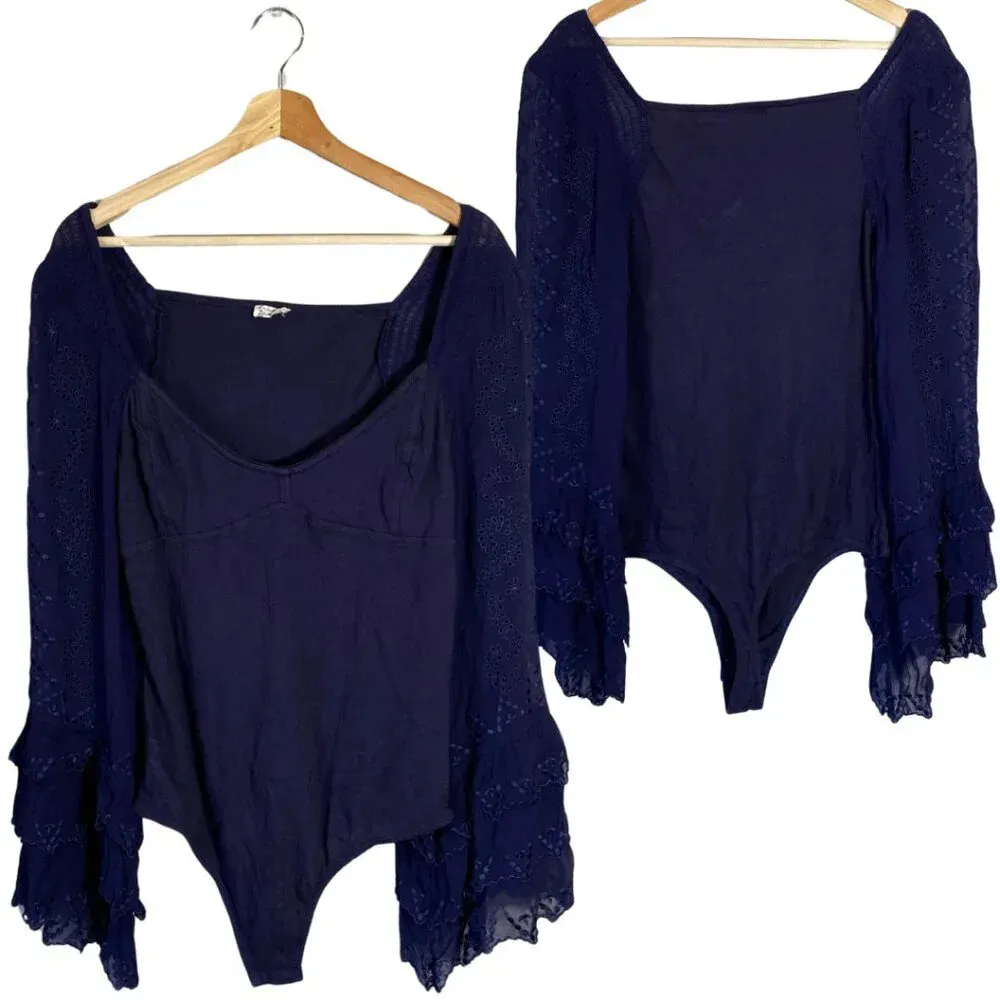 NWOT Free People Intimately FP Enchanted By You Bodysuit Women's Large Navy Silk - Image 13