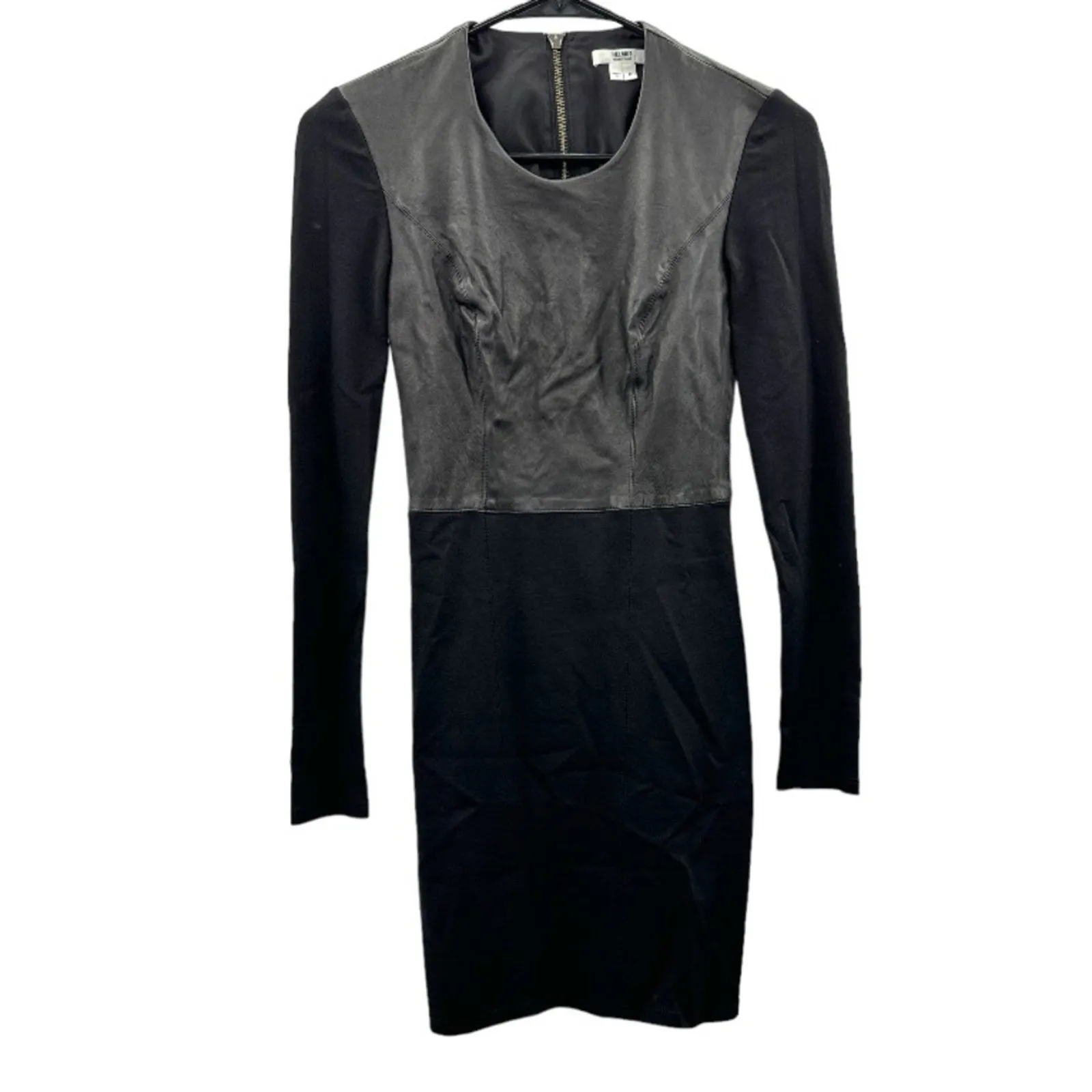 Helmut Lang Hammer Ponte Jersey Half Leather Long Sleeve Mini Dress Size XS - Image 3