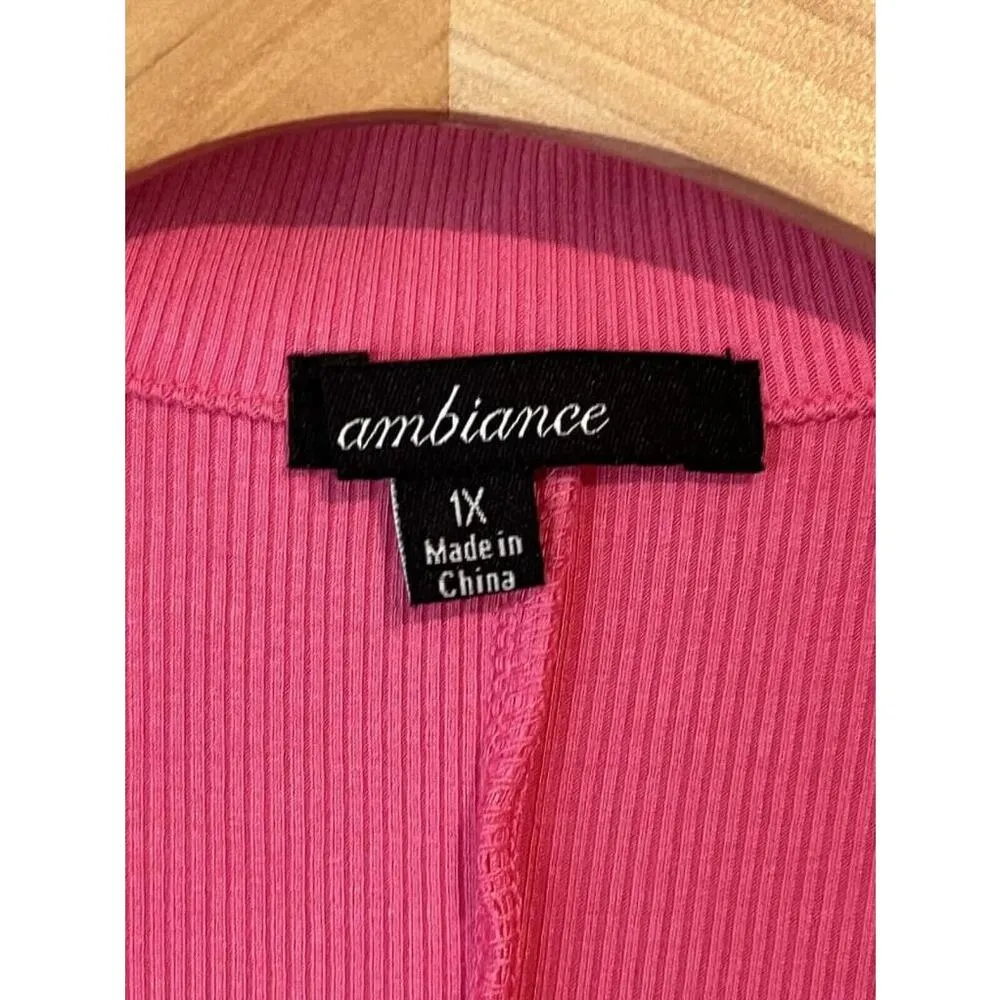 Ambiance Midi Dress Womens Size 1X Pink Ribbed Bodycon Shaping Collared Stretch - Image 5