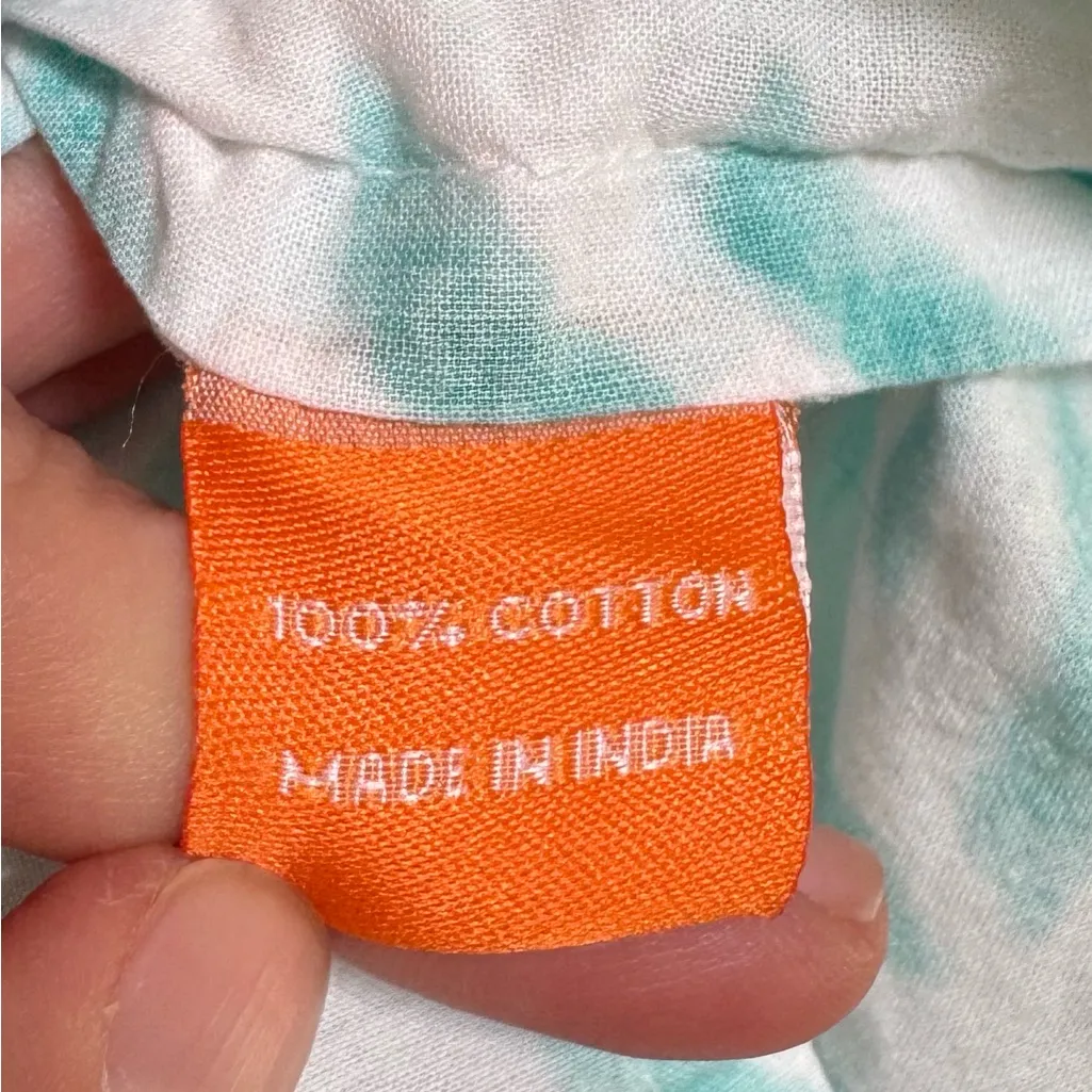 Oliphant Cotton Button Down Half Placket Shirt S Roll Sleeve Turquoise Coastal White - Image 10